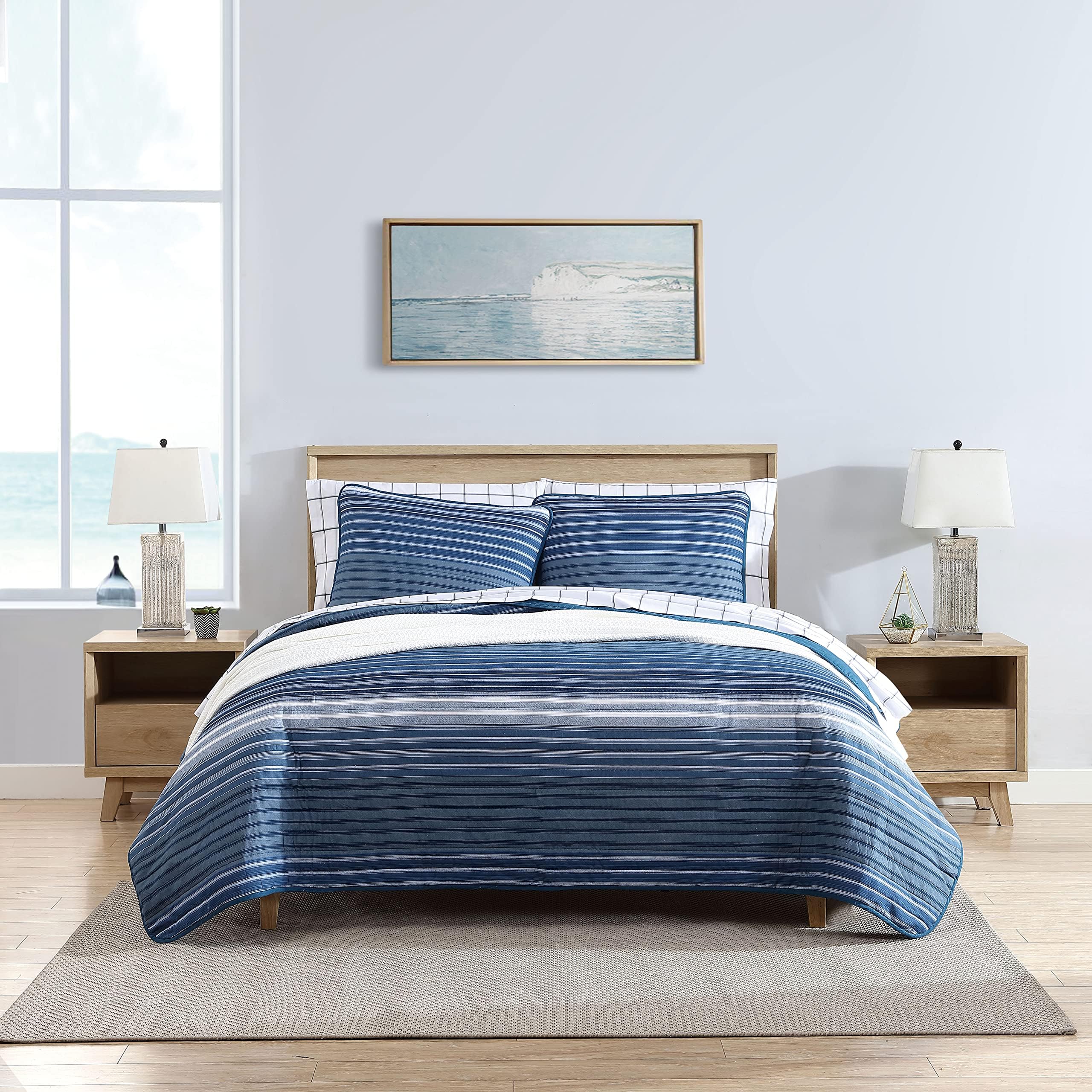 Nautica King Quilt Set, Reversible Cotton Bedding with