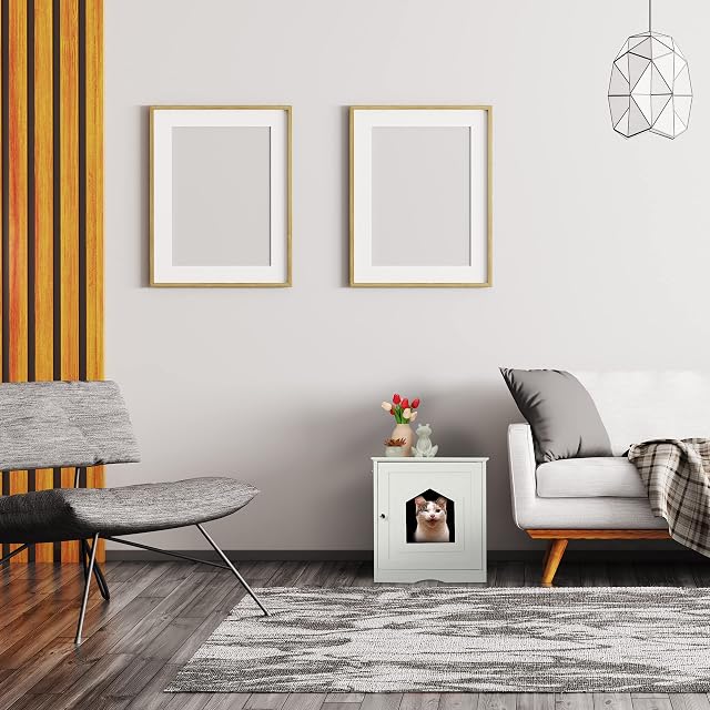 Foto 2 de 8 de Relaxdays Mueble Arenero Gatos Entrada Grande, Puerta Magnética, Agujeros de Ventilación, 52x48x53cm, Gancho