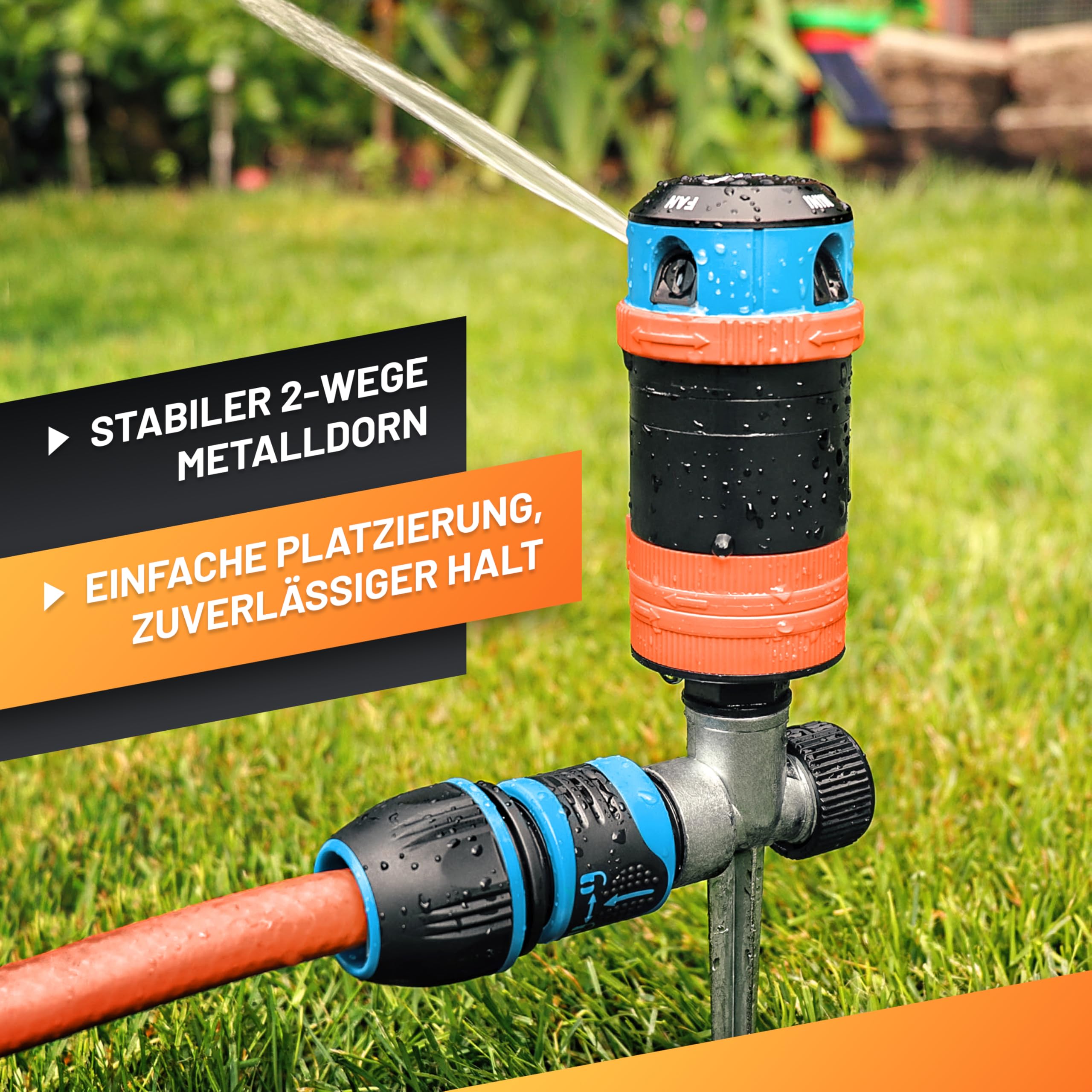 GRÜNTEK 4-facher Multifunktions-Kreisregner bis 452 qm. Großflächiger Sprinkler Rasensprenger mit Sektoreinstellung 30°- 360° optimale Gartenbewässerung Regner