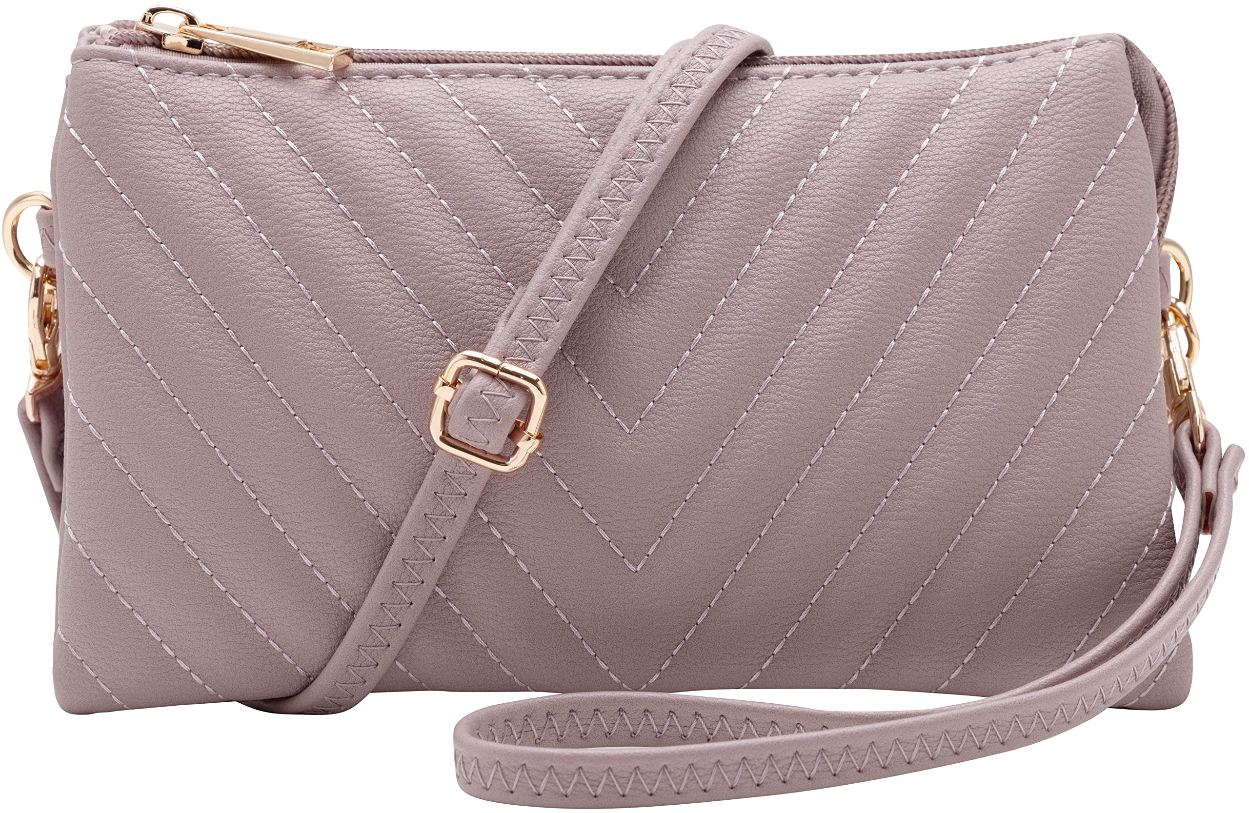B BRENTANO Vegan Leather Multi-Pocket Crossbody Purse/Clutch with Card Slots, Removable Wristlet &amp; Adjustable Shoulder Strap