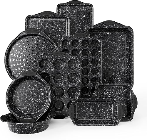 Country Kitchen Juego de 10 bandejas apilables antiadherentes para hornear, sin PFOA, PFOS, PTFE con revestimiento antiadherente, apto para horno de