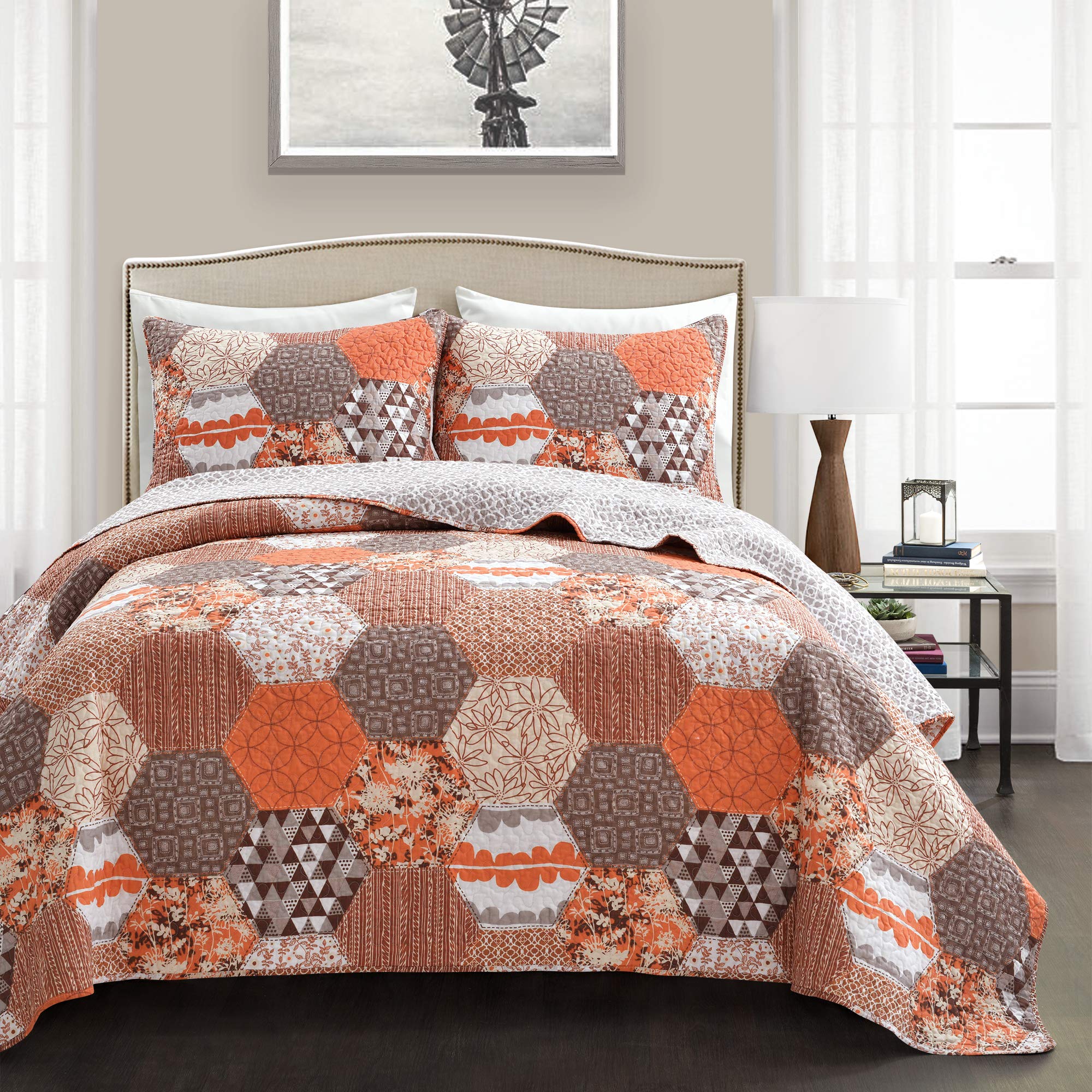 Lush Decor Set copripiumino da 7 pezzi Harbor Life, per letto king size, blu e tortora
