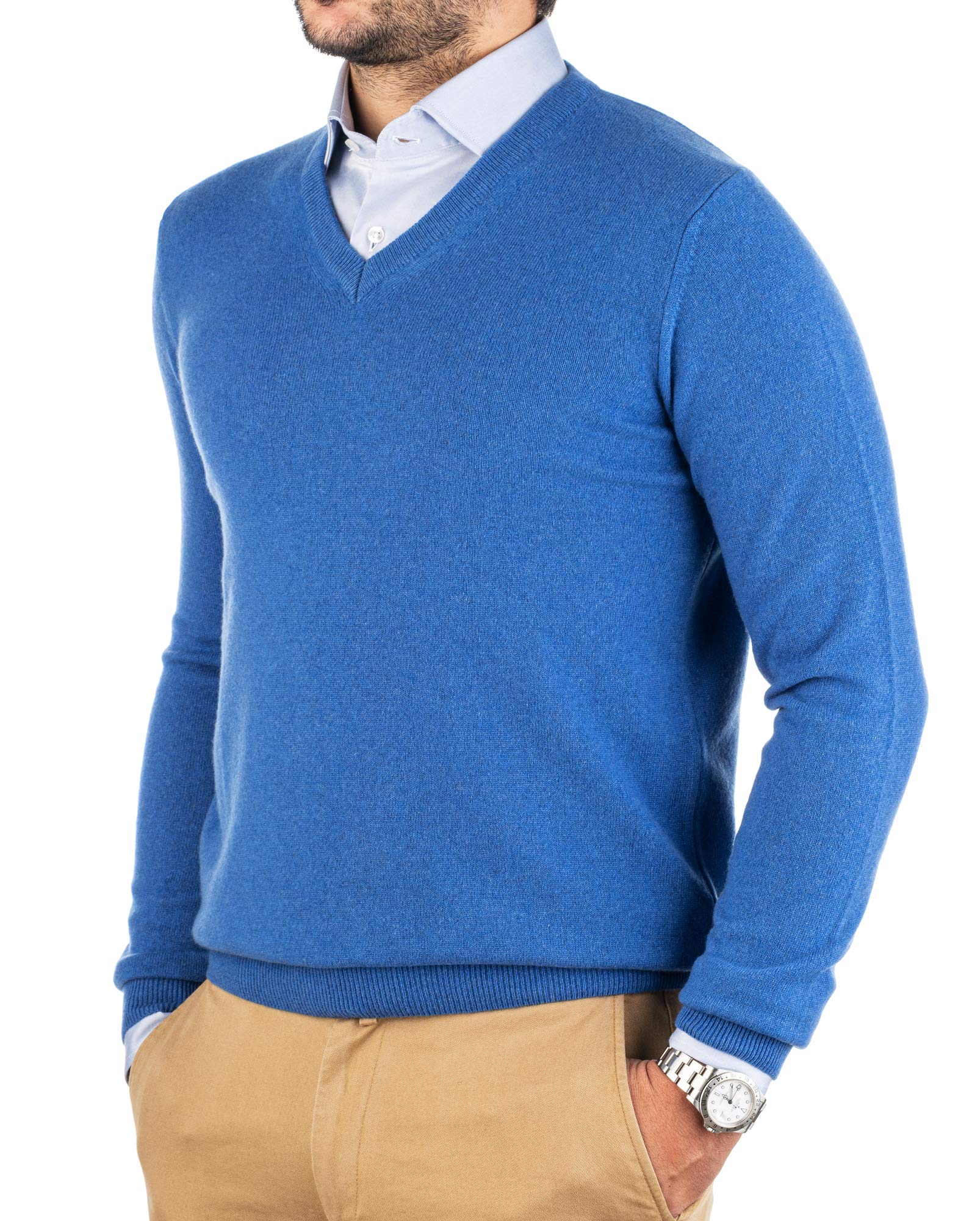 Maglione Uomo Collo a V in 100% Cashmere Lana Kashmire Invernale Con Manica Lunga