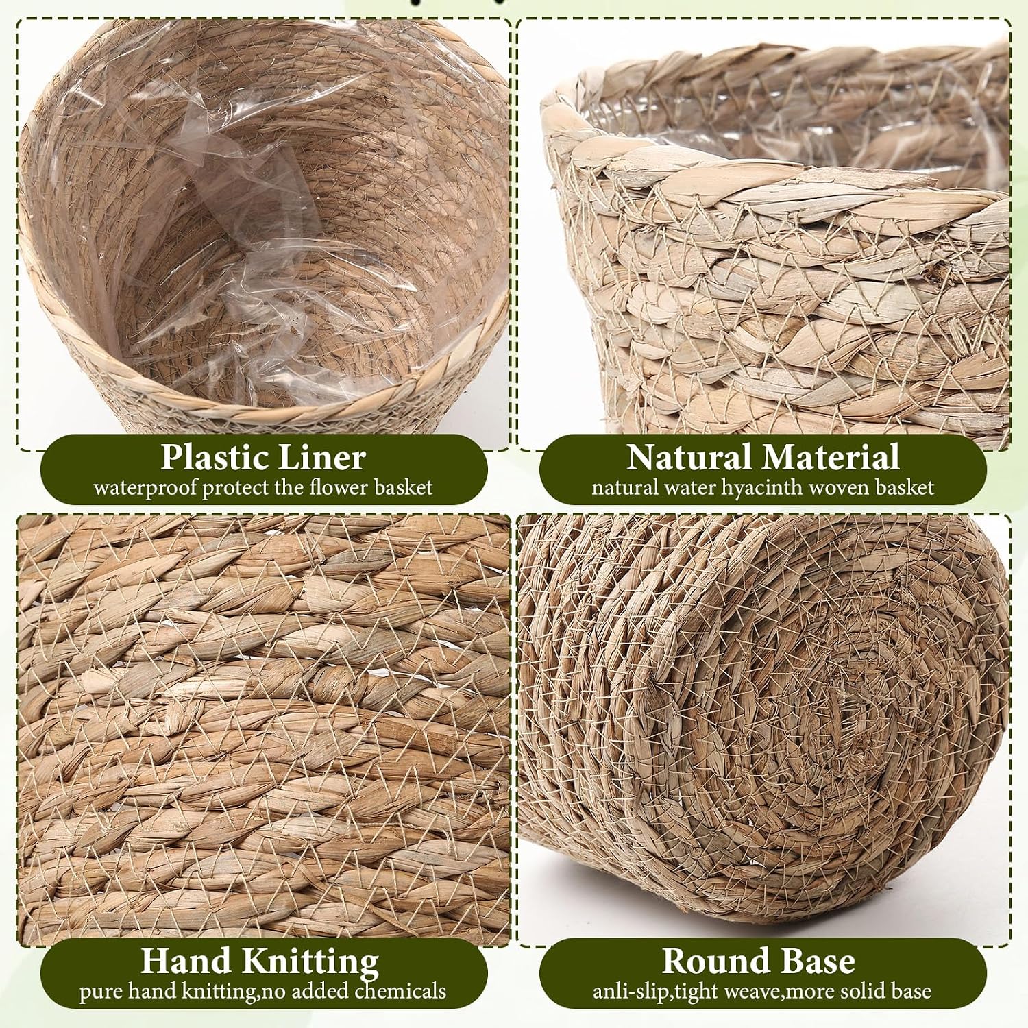 AceOrbit 12 Pcs Wicker Plant Basket Bulk with Liners Woven Planter Baskets Bulk for Indoor Outdoor Seagrass Plants Woven Wicker Baskets for Flower Pots Cover and Room Decor (Mixed Size,Bohemian)