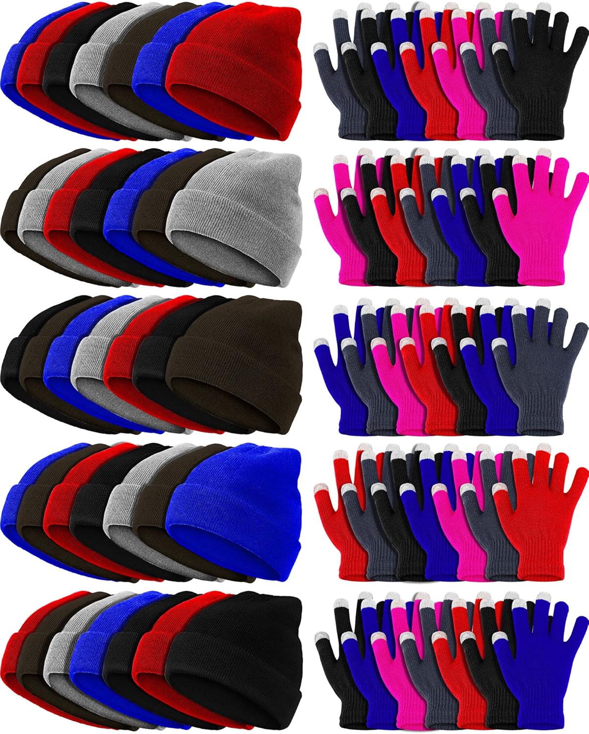 Jecery 100 Pcs Winter Beanies Gloves Bulk Winter Hat and Touchscreen Gloves for Men Women Unisex Hat Homeless Warm Gift