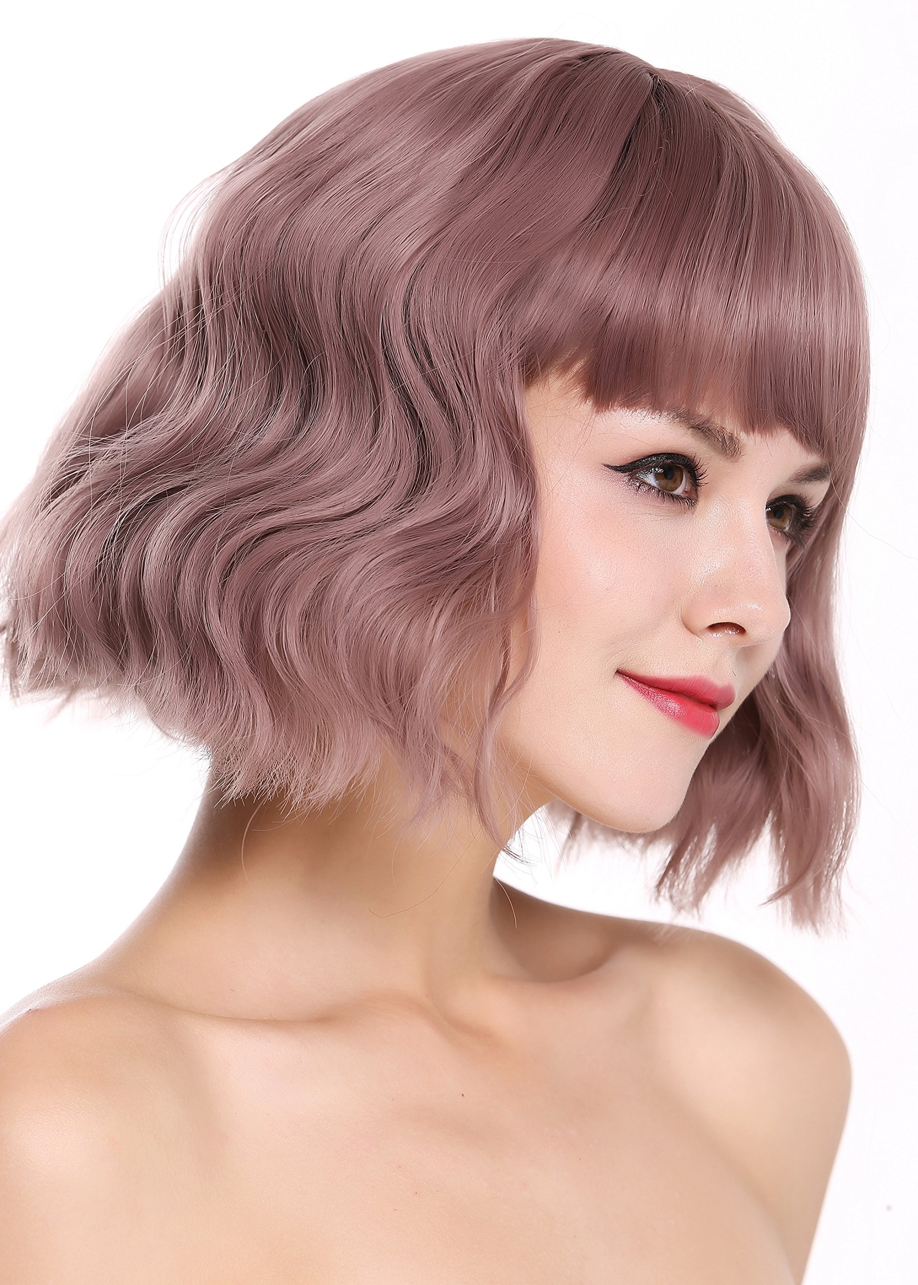 WIG ME UP - DL-052-612 Quality women's wig lady short fringe long-bob voluminous wild wavy waved pink rose faint rose