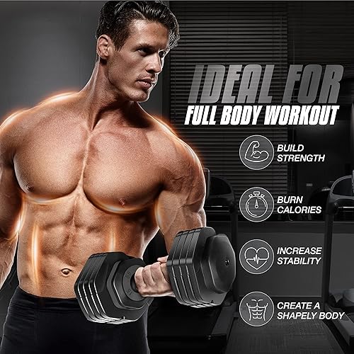 Miniatura 5 de Yes4All Mancuernas ajustables individuales de 2555 libras, pesas 5 en 1 con mango de esfera de un segundo para diferentes niveles de entrenamiento