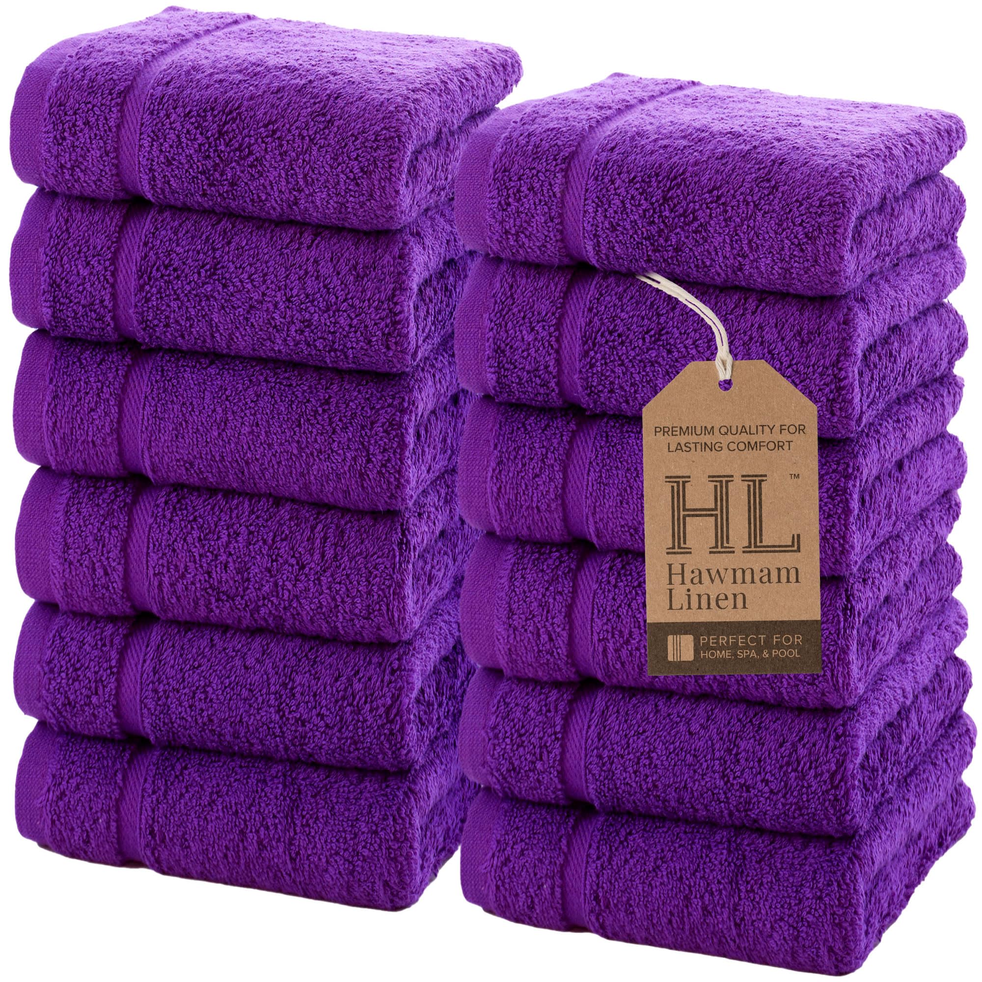 Hawmam Linen Wash Cloths, Turkish Cotton Washcloths, 12 Pack, Lilac