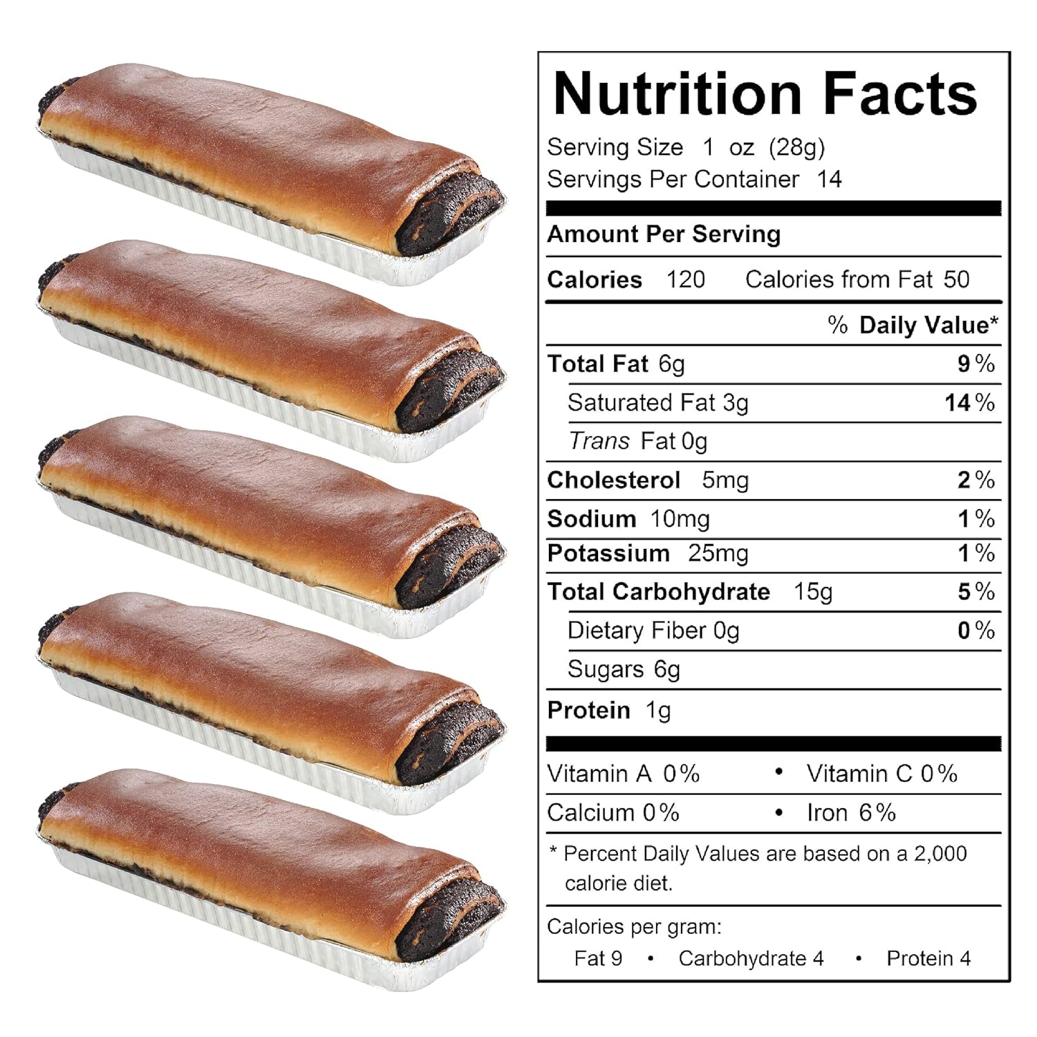 Reisman’s Bakery Poppy Seed Roll, Traditional Poppy Seed Filling, Dairy-Free Bakery Food, Delicious Dessert, Pack of 4, 15 Ounce Each