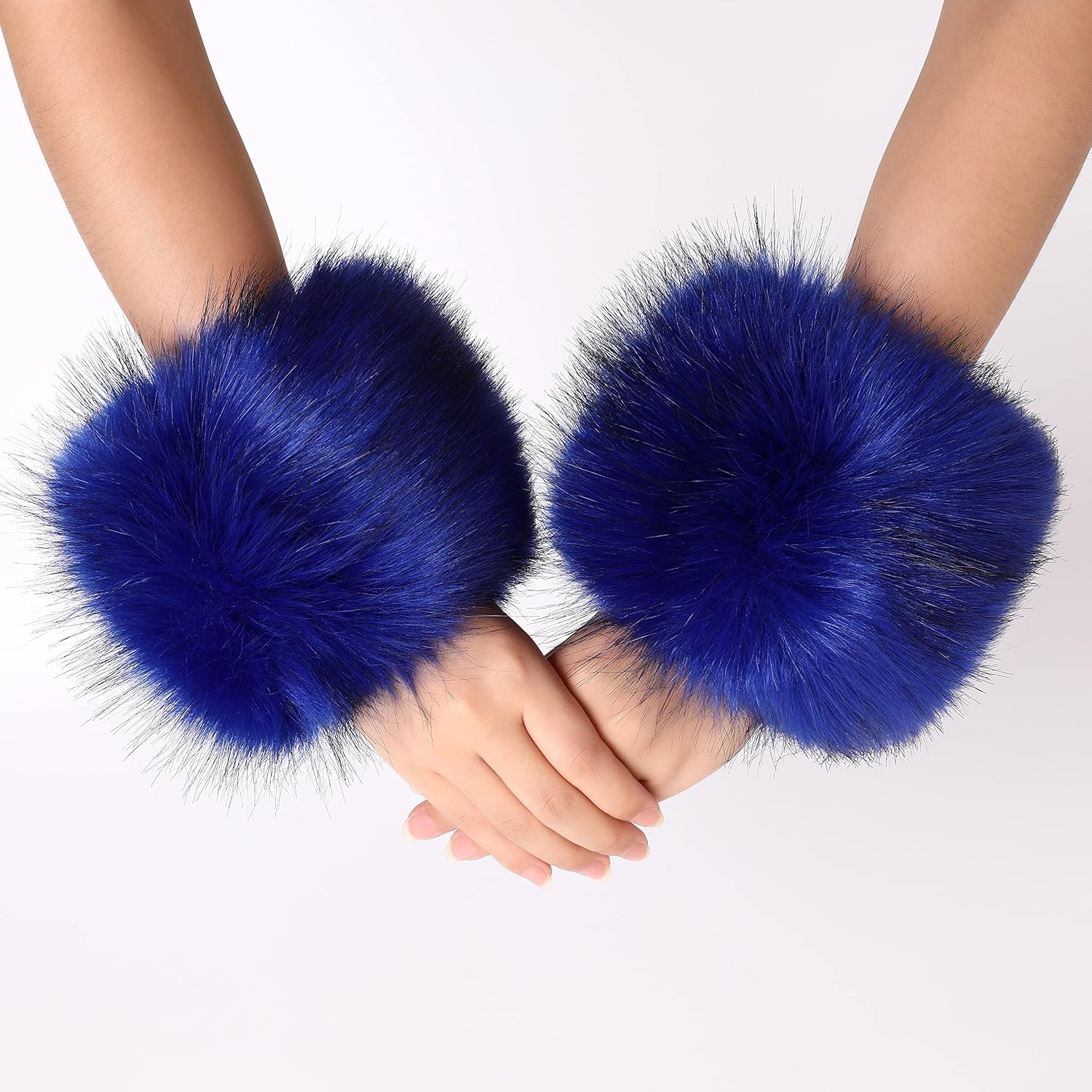Dikoaina Faux Fur Wrist Cuffs- Winter Furry Bands Fox Fur Wrist Warmer,Arm Warmer, Leg Warmer, One Pair