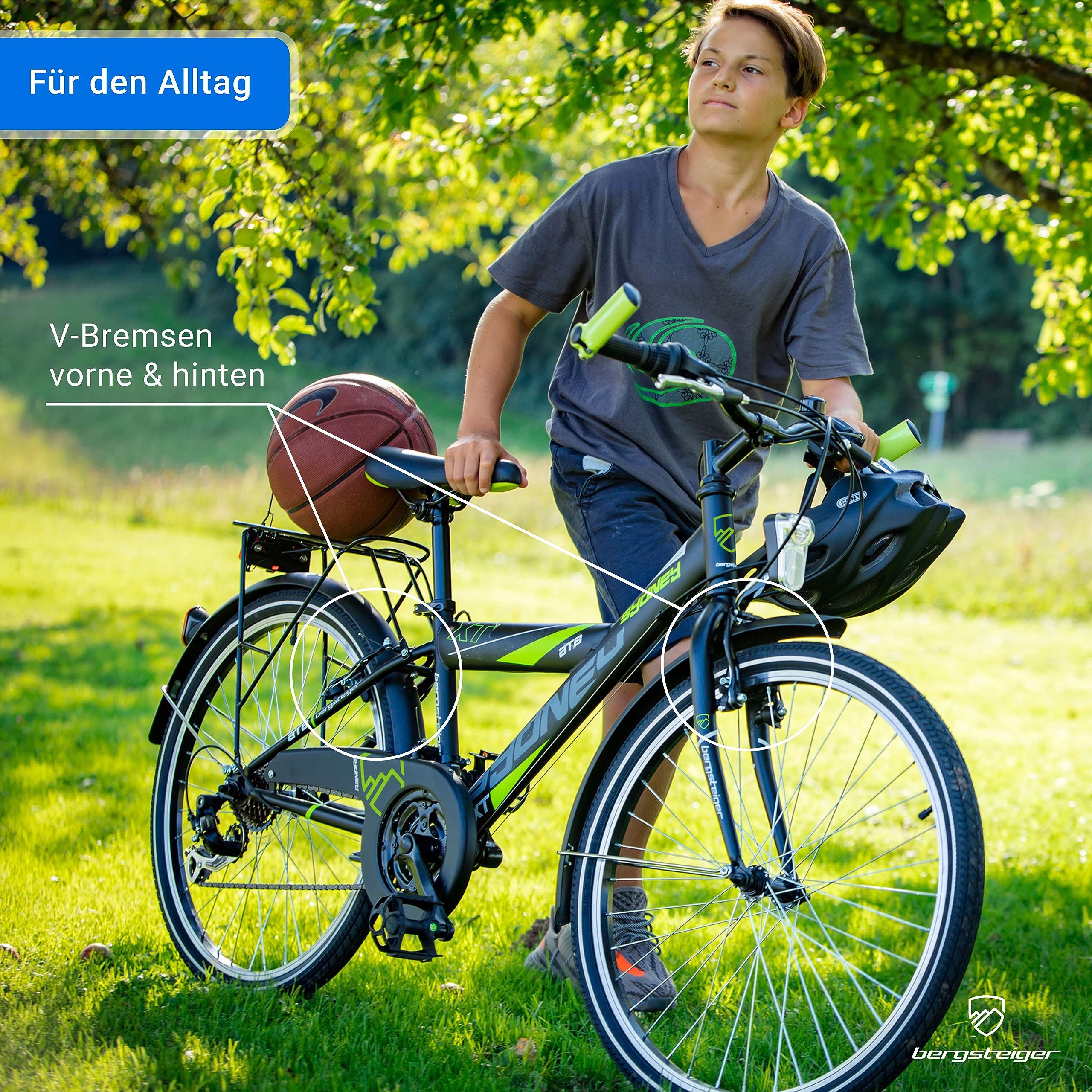 Bergsteiger Sydney 20/24 Zoll Kinderfahrrad Mountainbike mit Dynamo Licht | Sicherer Schulweg ab 115 cm Körpergröße nach StVZO. Mit Shimano Tourney Schaltung, V-Brakes und zu 90 Prozent vormontiert.
