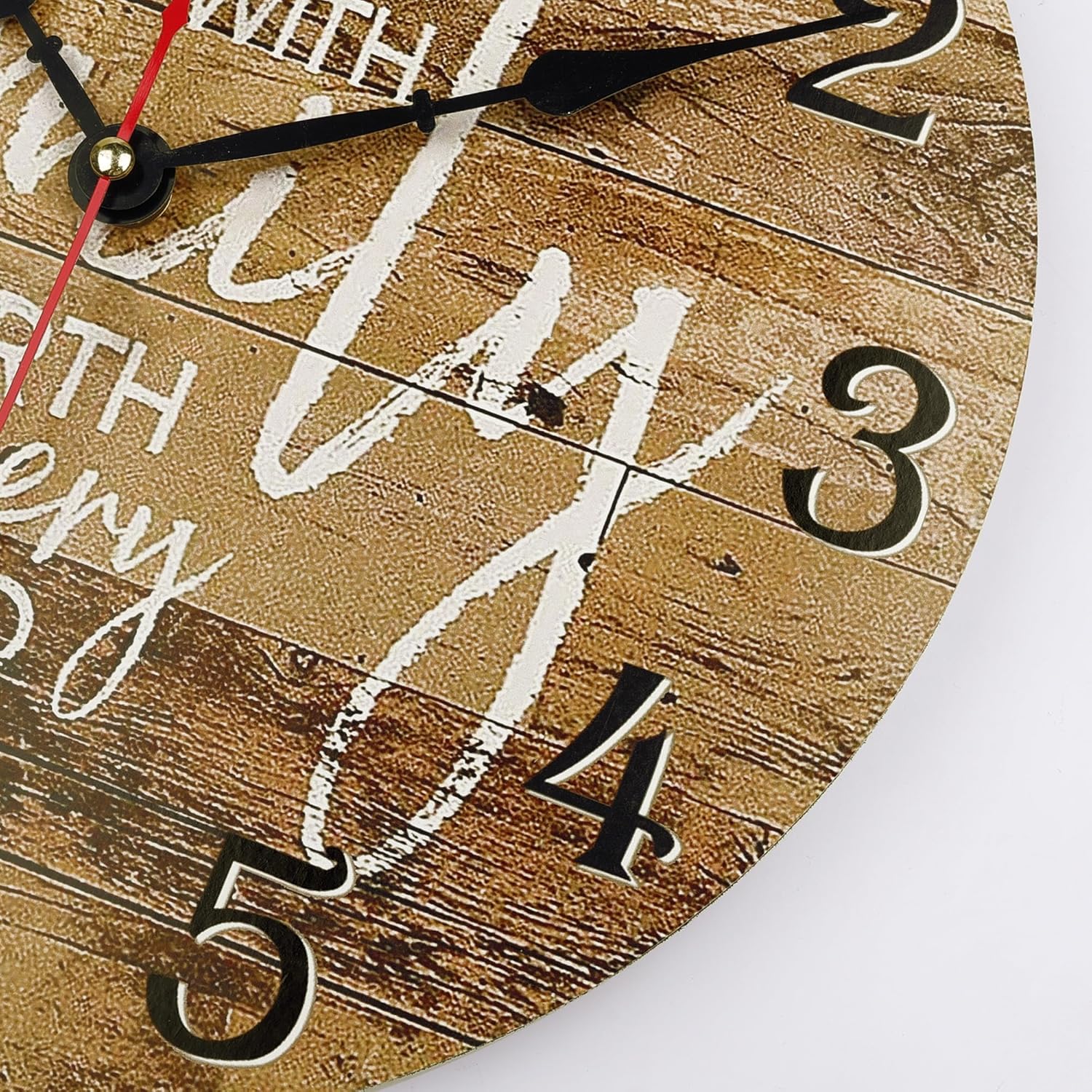 Lafocuse 12 Inch Silent Wooden Rustic Family Wall Clocks for Living Room Decor, Vintage Kitchen Brown Wall Clocks Battery Operated for Bedroom