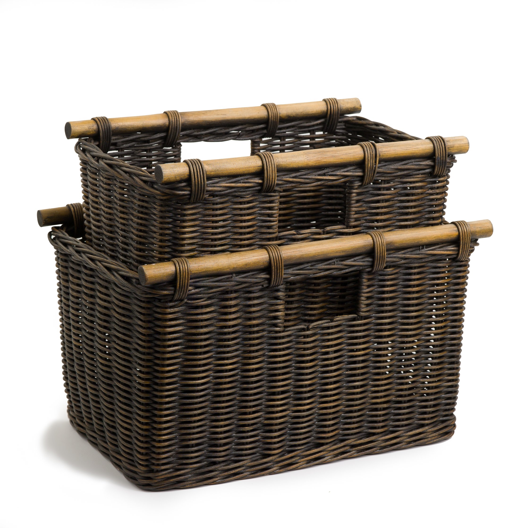 Amazon Com The Basket Lady Tall Narrow Wicker Storage Basket Small 16 In L X 9 5 In W X 10 In H Antique Walnut Brown Home Kitchen