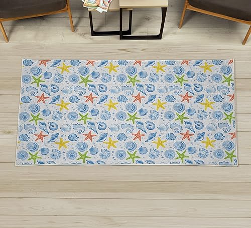 Ambesonne Nautical Decorative Area Rug Marine Themed Starfish Mollusk Coral Reef Shells Oyster Underwater Design Quality Carpet for Bedroom Dorm