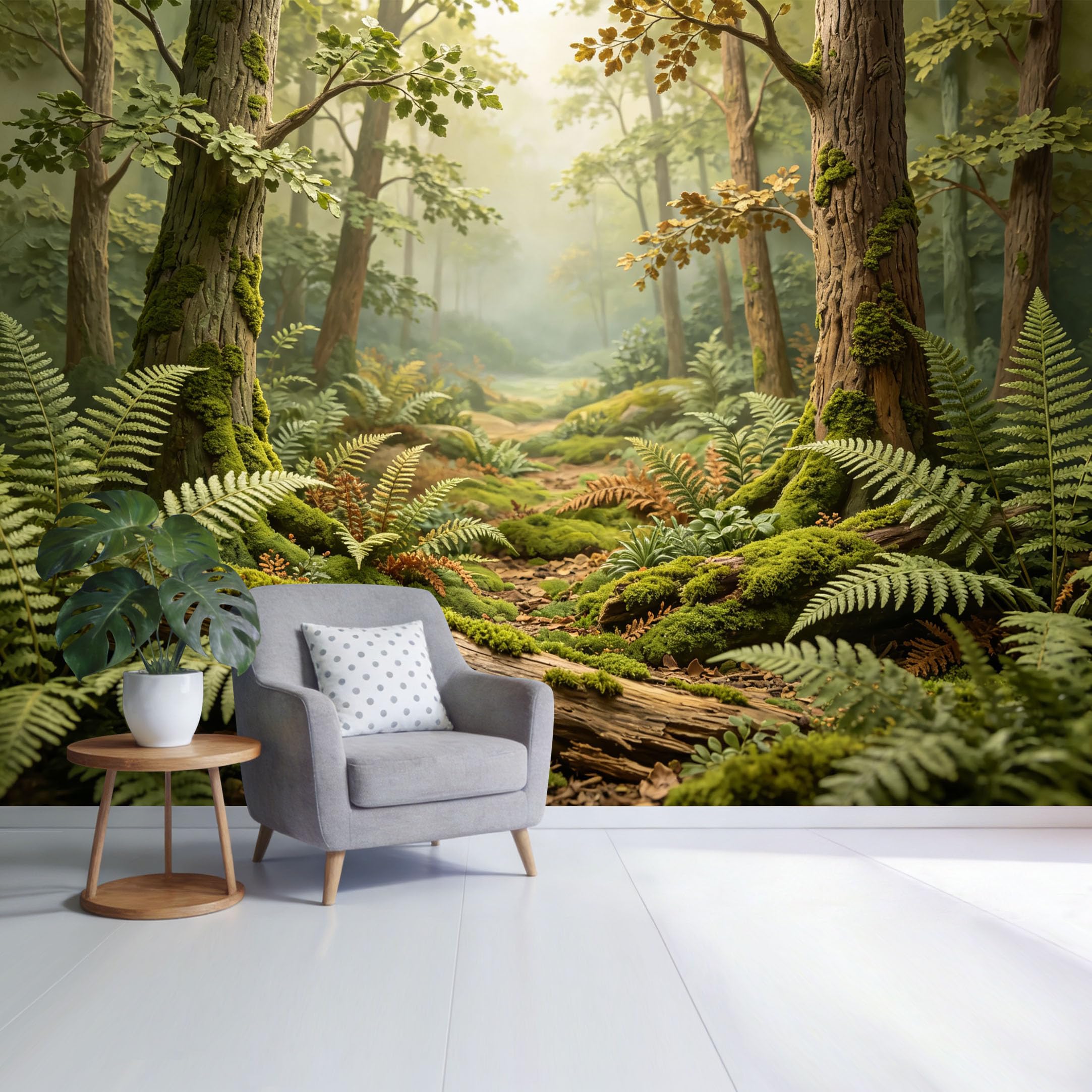 Custom Size Wall Mural Misty Forest Path Green Moss Fern Landscape SelfAdhesive Wall Fabric Removable Wallpaper for Home Office Decor
