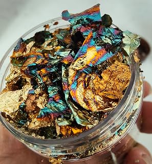 JINRUISI Gilding Flakes Variegated Gold Foils Leaf Flakes Gilding Craft Paper Decoration Art Supplies (Gold Green)
