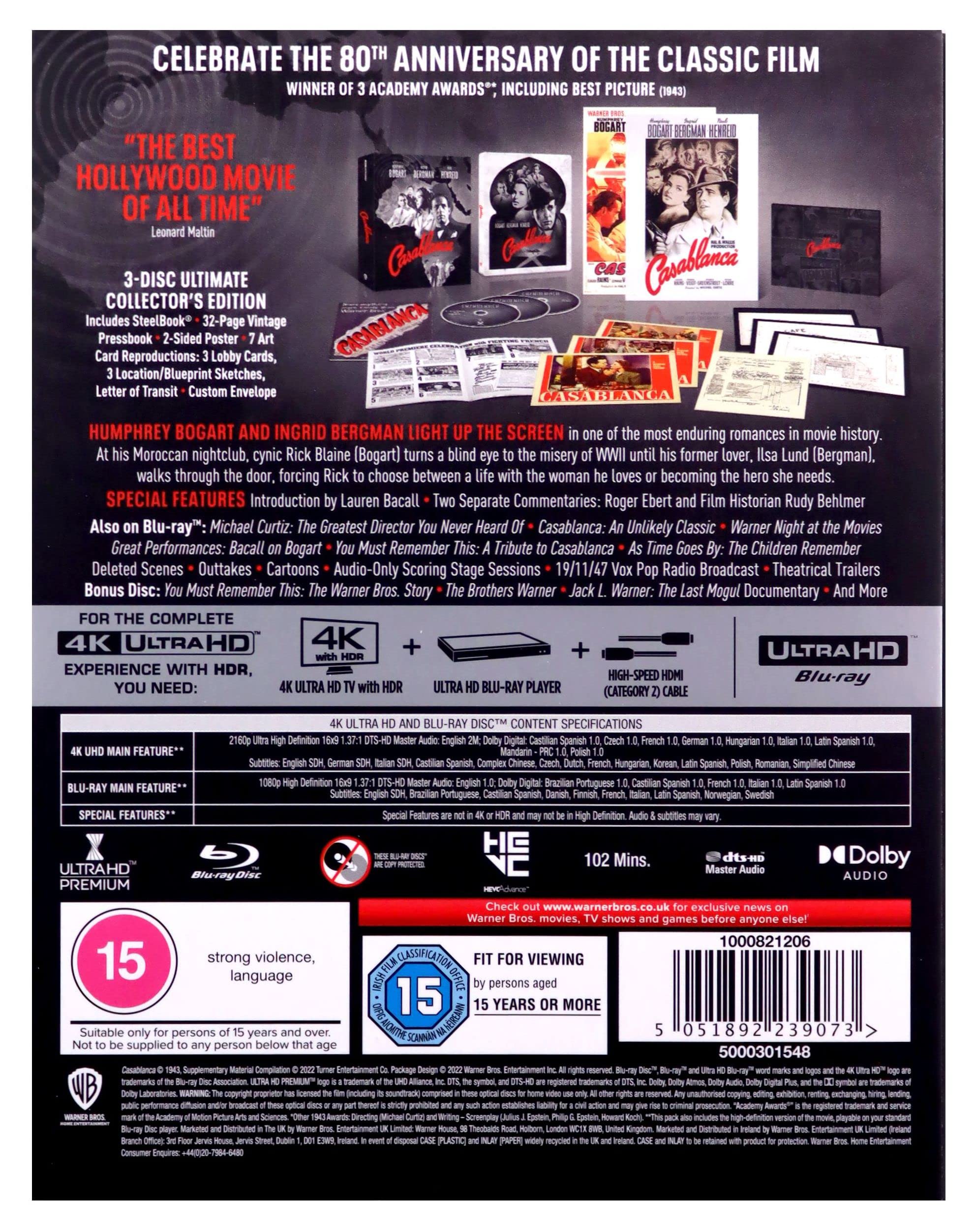 Casablanca 80 aniversario Ultimate Edición Coleccionista con Steelbook [4K Ultra HD] [1942]