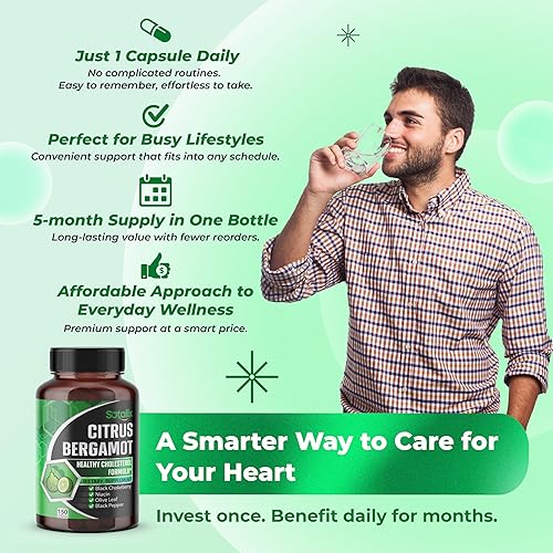 Miniatura 6 de Suplemento de bergamota orgánica de bergamota cítrica premium con niacina chokeberry negro hoja de olivo pimienta negra - Soporte de corazón y