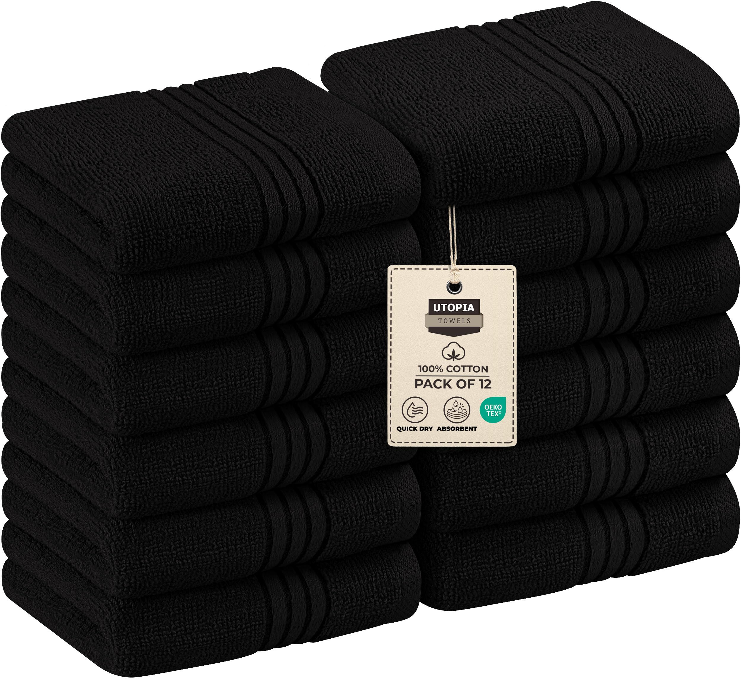 Utopia Towels - 12 Pack Luxury Wash Cloths Set (30 x 30 CM) 100% Cotton Ring Spun, Highly Absorbent and Soft Feel Washcloths for Bathroom, Spa, Gym, and Face Towel (Black)