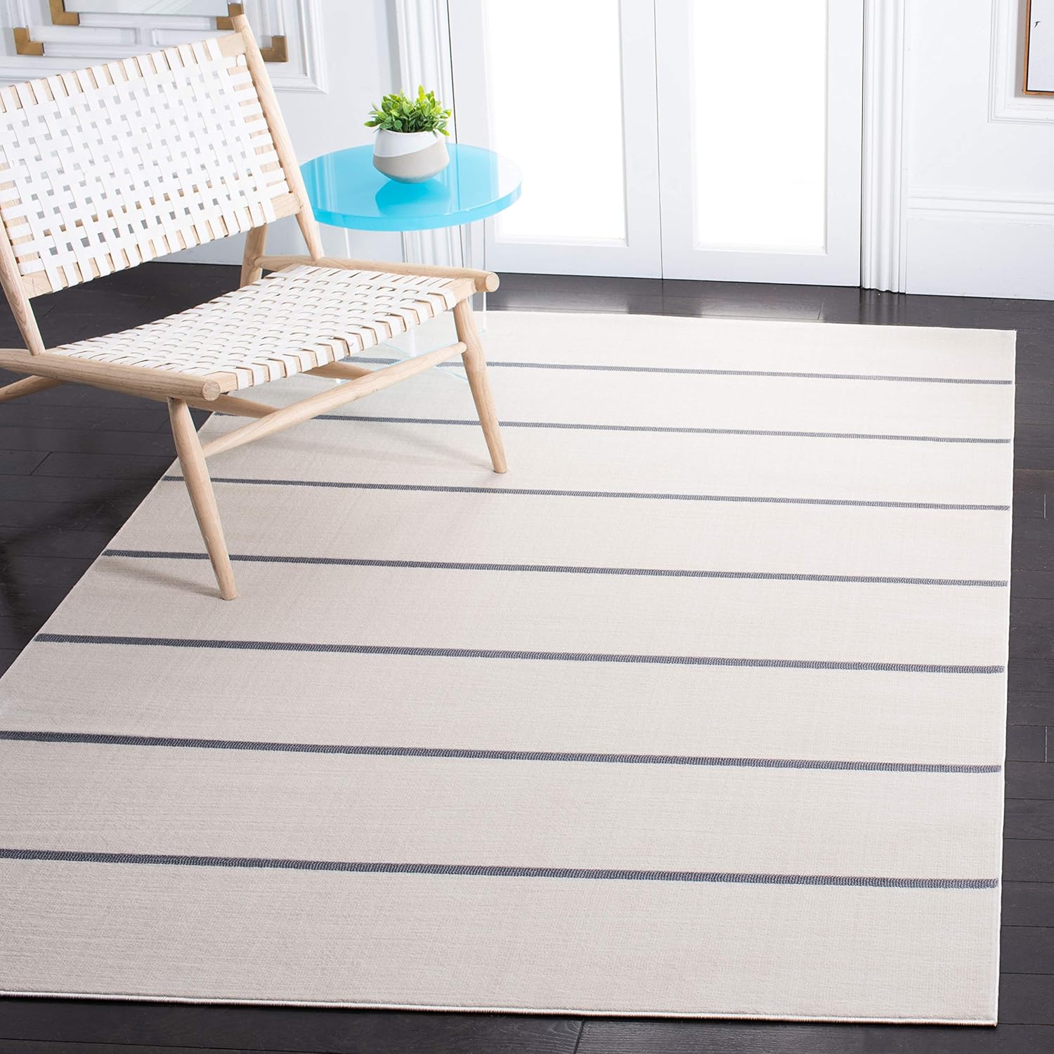 SAFAVIEH Orwell Collection Accent Rug - 2'2" x 5', Ivory & Navy, Modern Stripe Design, Non-Shedding & Easy Care, Ideal for High Traffic Areas in Entryway, Living Room, Bedroom (ORW391A)