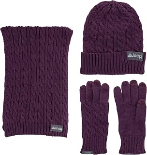 Women's 3 Piece Cable Knit Scarf, Beanie, and Gloves Set - One Size Fits Most