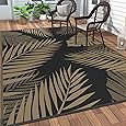 Gertmenian Indoor/Outdoor Kona Coast by Reyn Spooner Rug - 5x7 Standard, Stain & UV Resistant, Ideal for Deck, Patio, Poolside Rooms - Palmtree Leaf, Black Brown, 46683