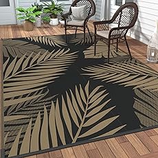 Gertmenian Indoor/Outdoor Kona Coast by Reyn Spooner Rug - 5x7 Standard, Stain & UV Resistant, Ideal for Deck, Patio, Poolside Rooms - Palmtree Leaf, Black Brown, 46683
