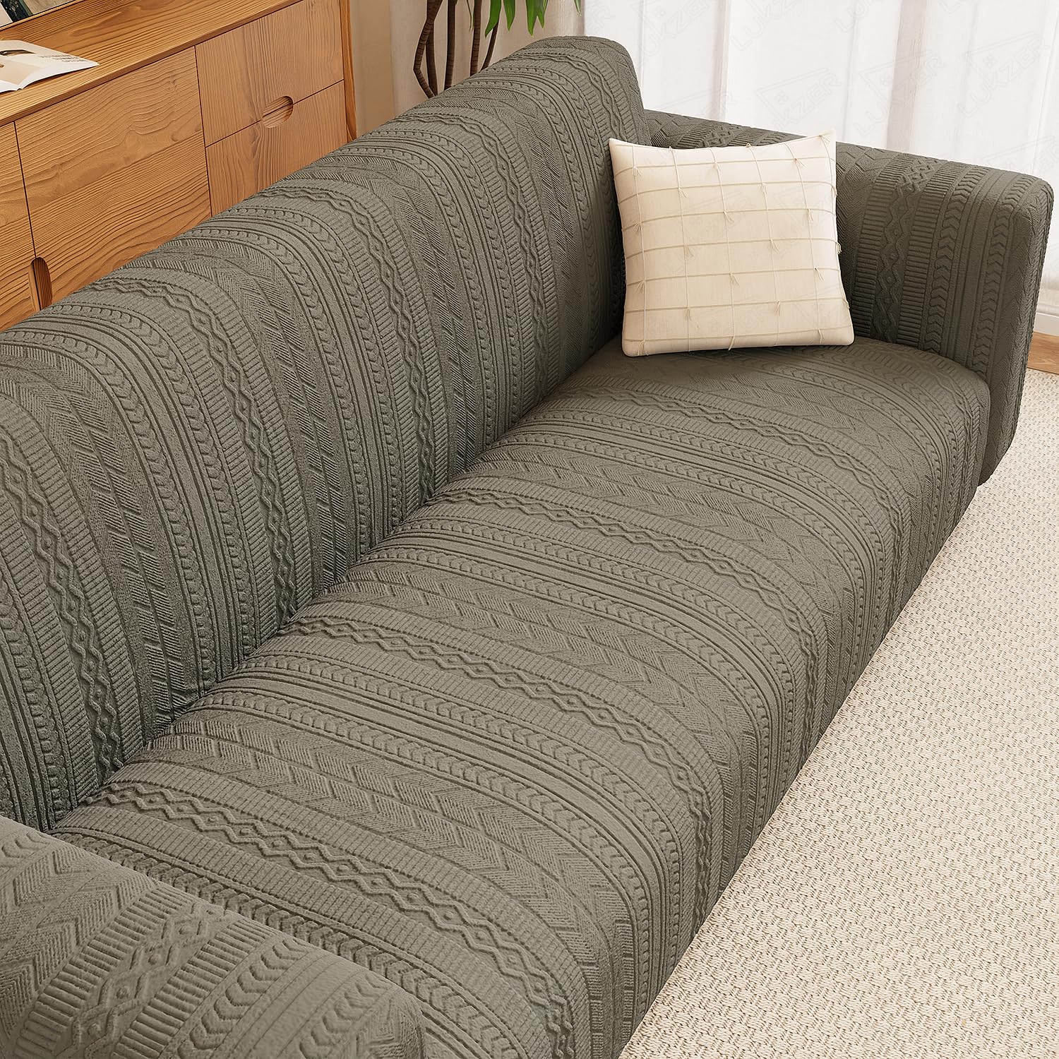 Lukzer 2 Seater Pastel Dark Grey Zigzag Pattern Sofa Cover | 240 GSM Universal Stretch Fit Jacquard Fabric Couch Protector | Fully Covered Anti Slip & Washable Sofa Cover (140-180cm/SC-077-02)-image-28