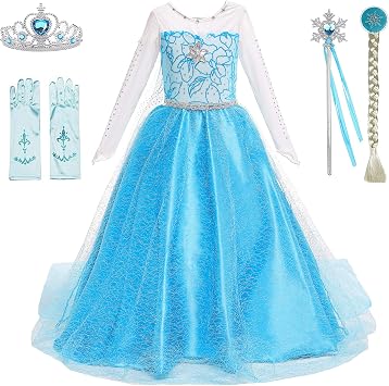 BanKids Princess Costume Birthday Party Dress Up for Little Girls with Wig,Crown,Wand,Gloves Accessories 8-9YearsQ89,140