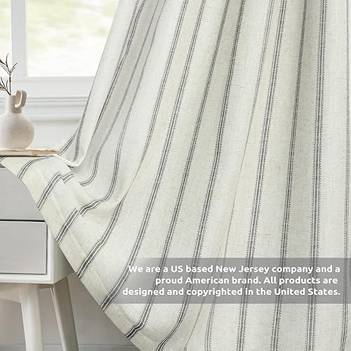 Vista 166 de DriftAway Cortinas opacas de mezcla de lino de 63 pulgadas de largo para dormitorio, cortinas de lino con estampado de rayas verticales, con Gris