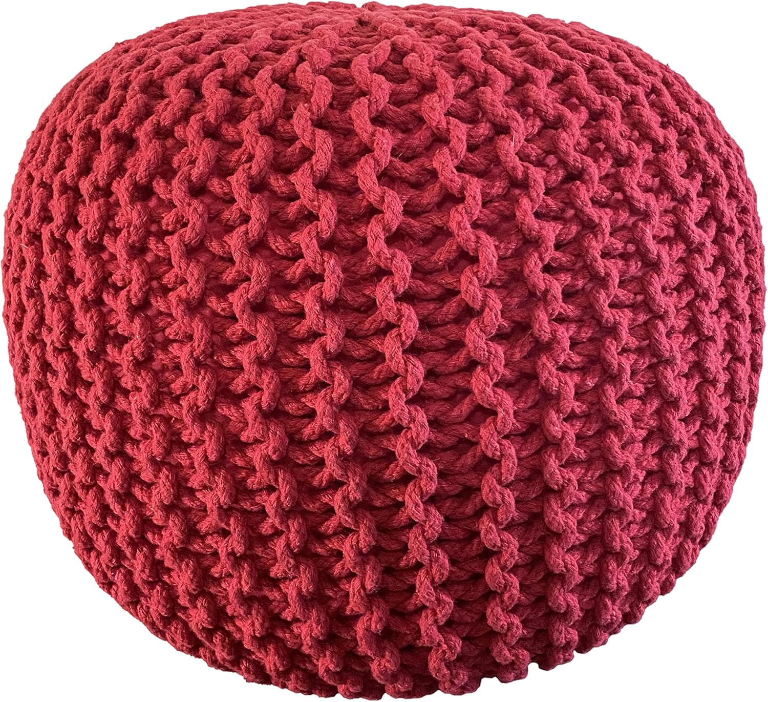NOORI Home - Premium Luxury 100% Handmade & Handcrafted Cable Style Cotton Knitted Jade Comfortable Pouf, Ottoman, Footrest, Footstool - Beige - 20"x20"x14"
