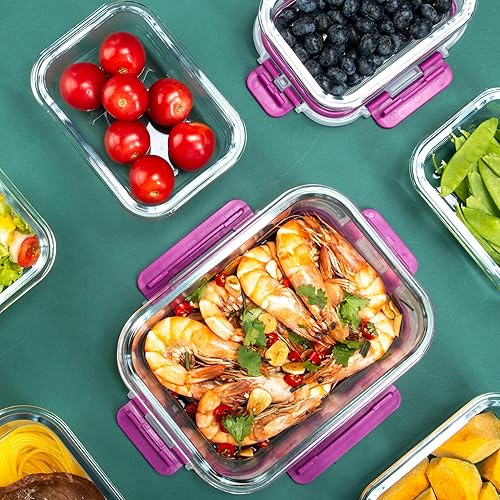 Miniatura 5 de C CREST Paquete de 10 recipientes de vidrio para preparación de comidas con tapas de bloqueo, 5 x 32 onzas + 5 x 12 onzas, ideales para