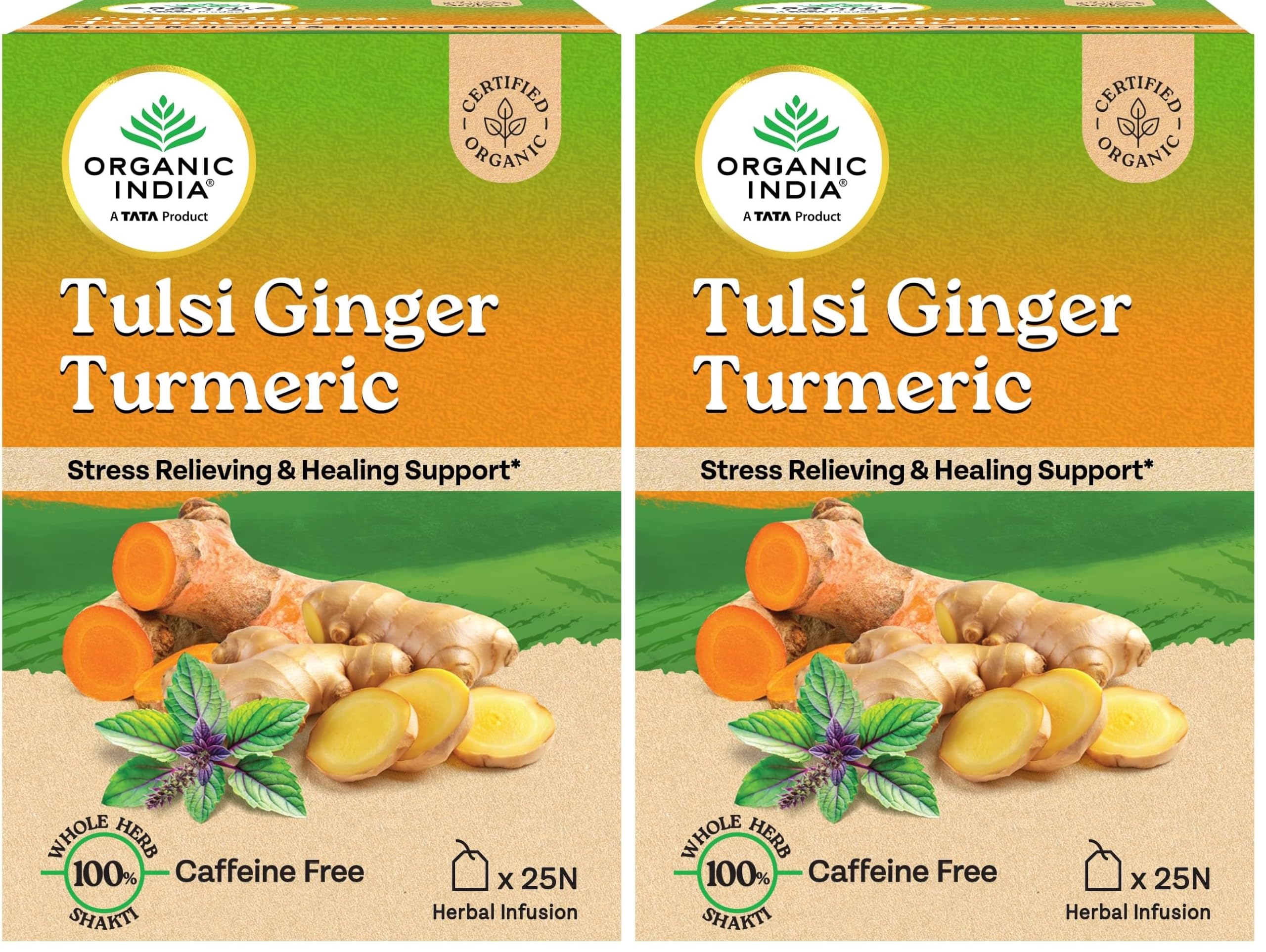 A TATA Product - Organic India Tulsi Ginger Turmeric - 25 Tea Bags, Boosts Immunity, Supports Healing & Recovery, Rich in Antioxidants, Made with Tulsi, Turmeric, Cinnamon, and Pepper (Pack of 2)-image-37