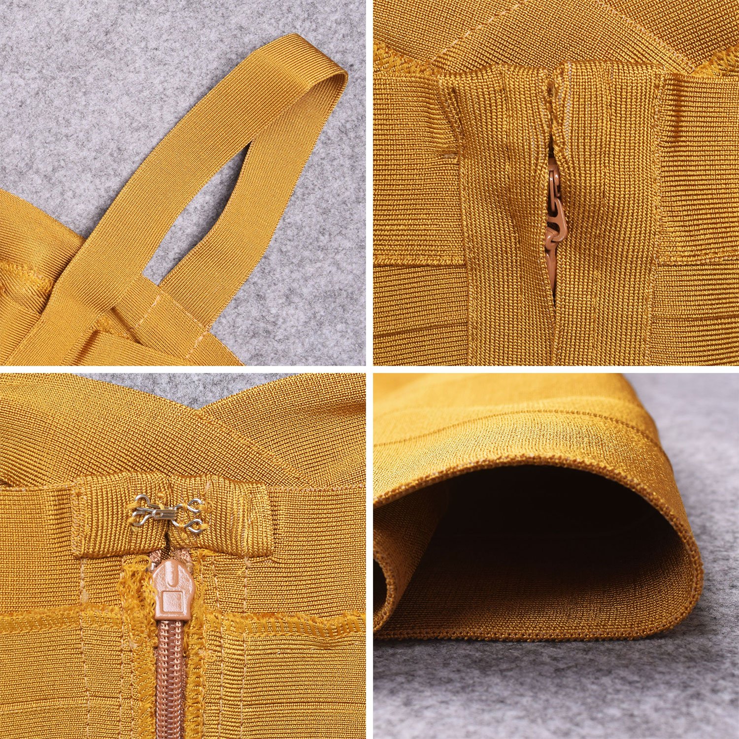 Women's Spaghetti Strap Solid Mini Rayon Bandage Dress(L,Zenzero Giallo)