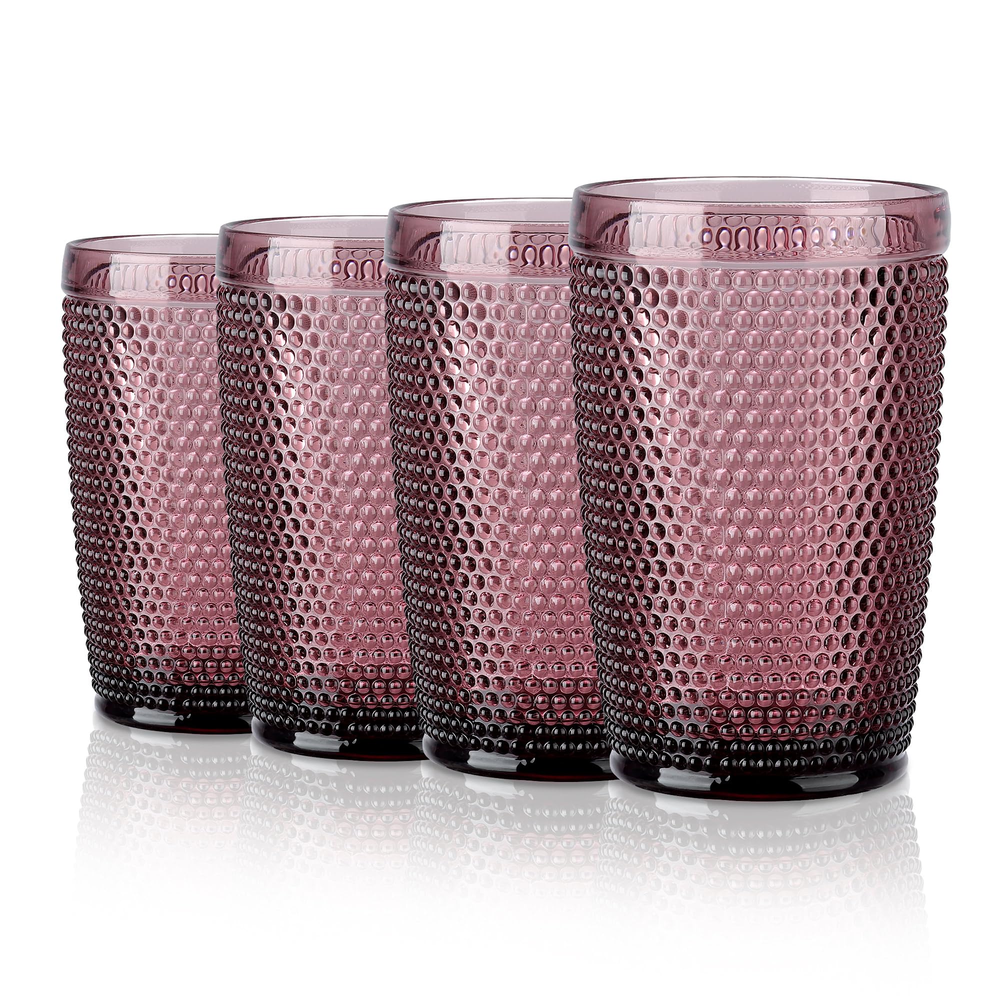 Joeyan Purple Highball Drinking Glasses,Embossed Hobnail Beaded Water ...