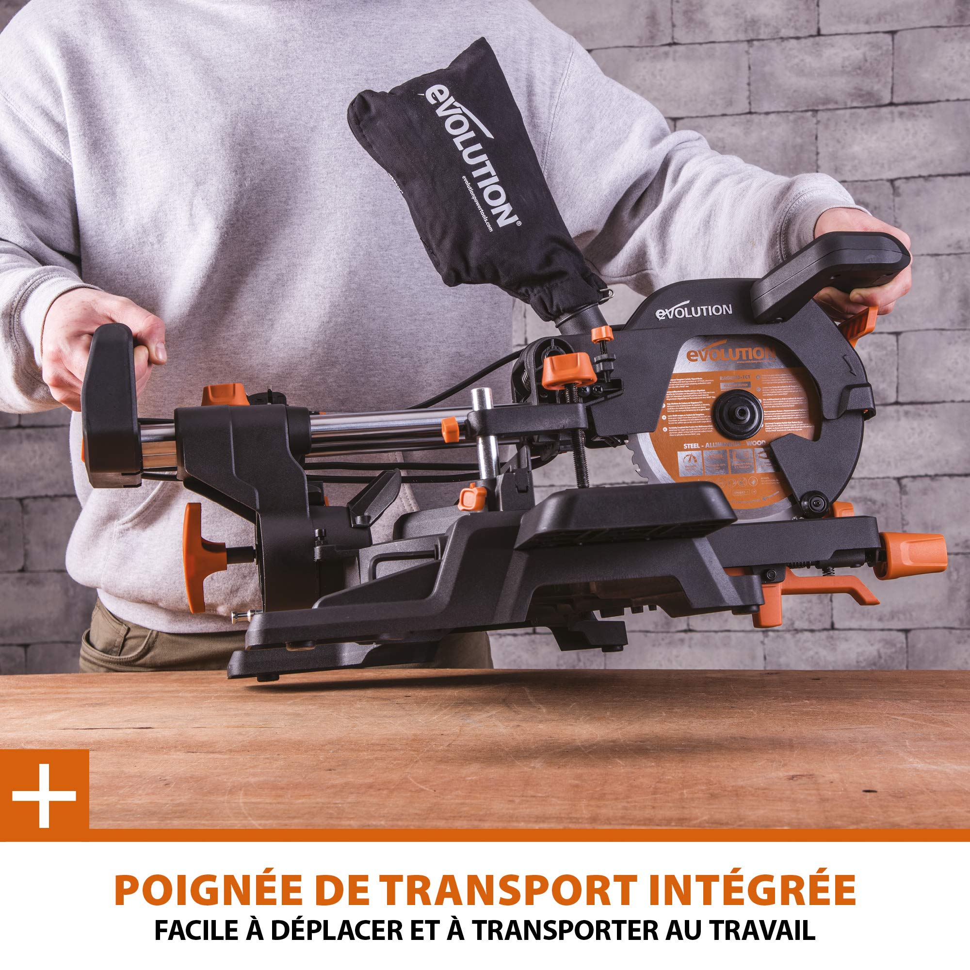 Evolution Power Tools Scie à Onglet Coulissante 300 mm Coupe Multi-Matériaux Lame Incluse 210mm R210SMS-300+