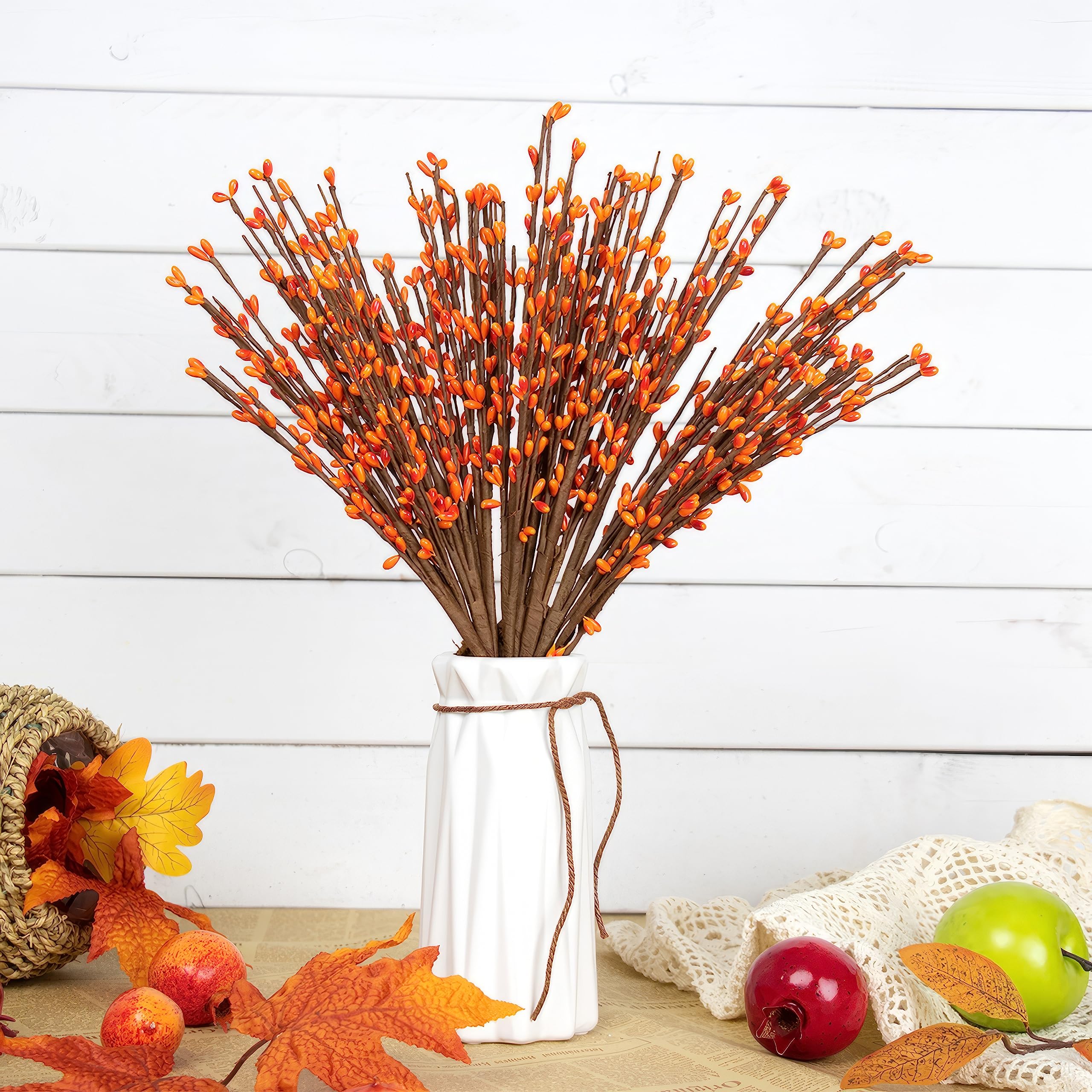 DIYFLORU Fall Berry Stems,10pcs Artificial Fall Picks Autumn Pip Berry Spray for Flower Arrangement and Fall Home Decor-17in/43cm(Orange Pip Berries)