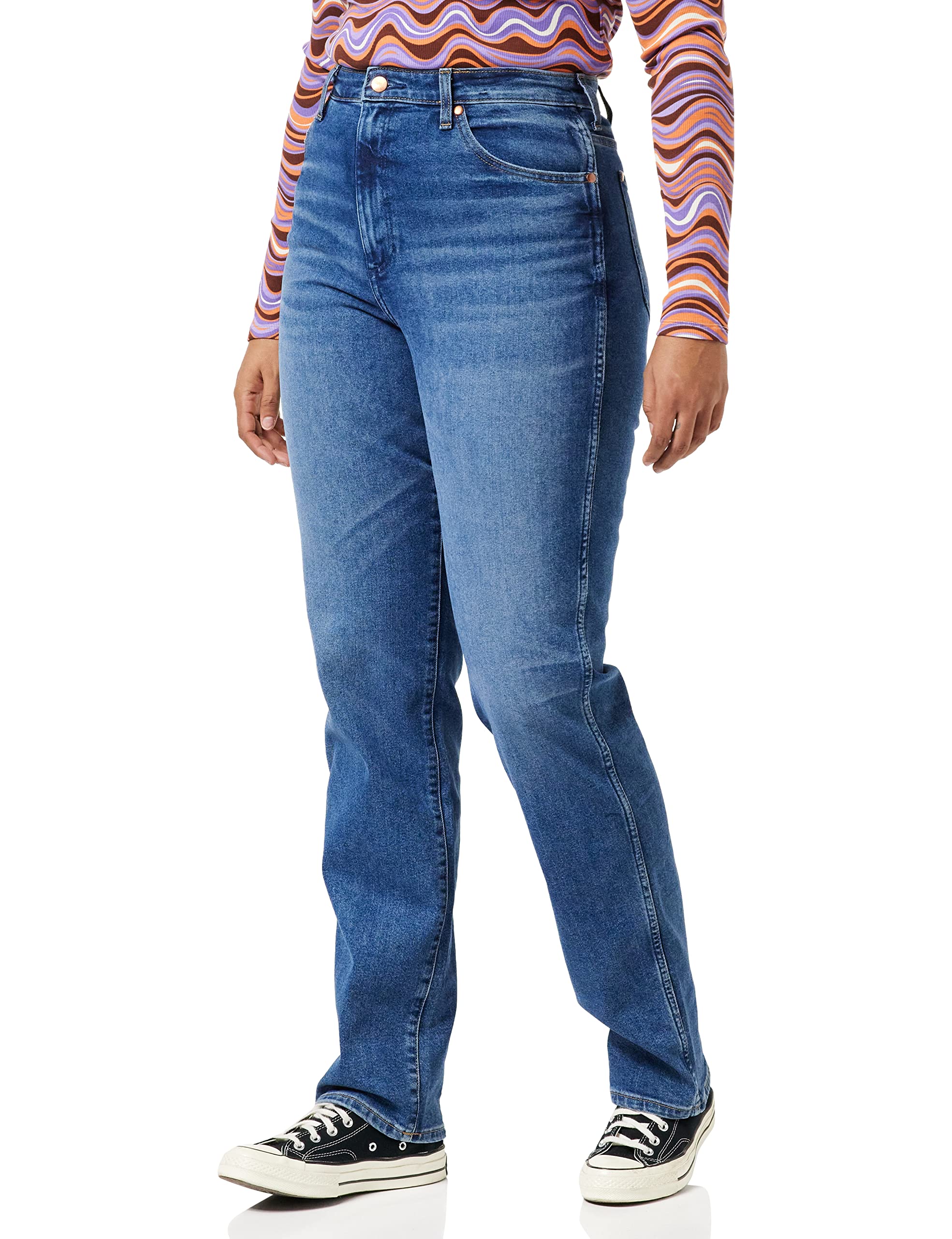 Wrangler Women's MOM Straight Jeans, Blue, W29 / L32