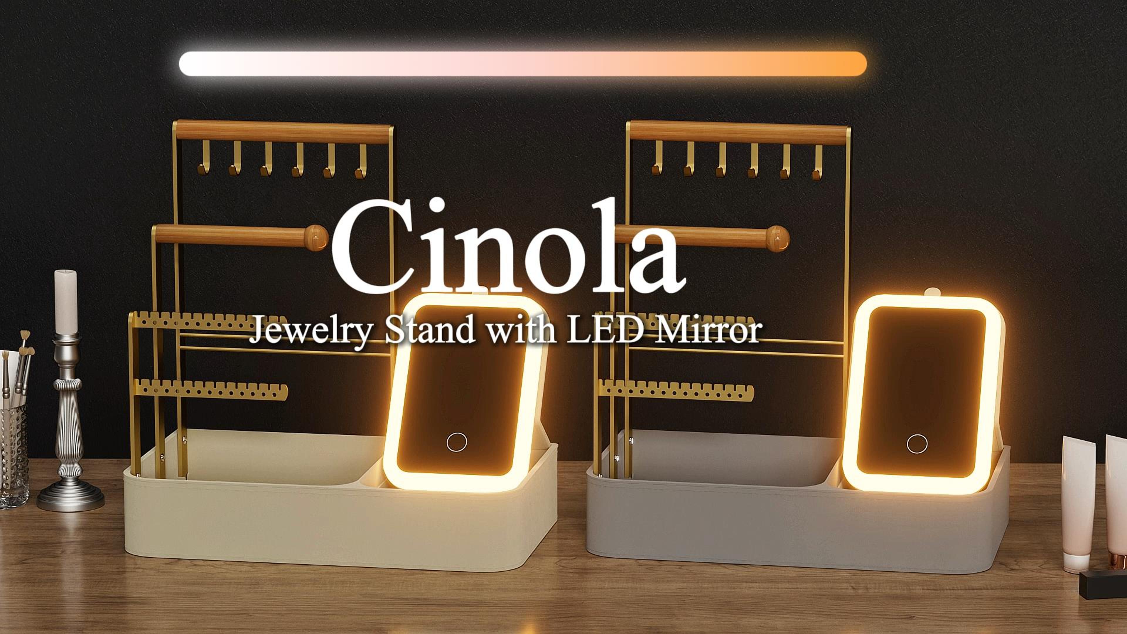Espejo de tocador con luces y organizador de joyas miniatura 7