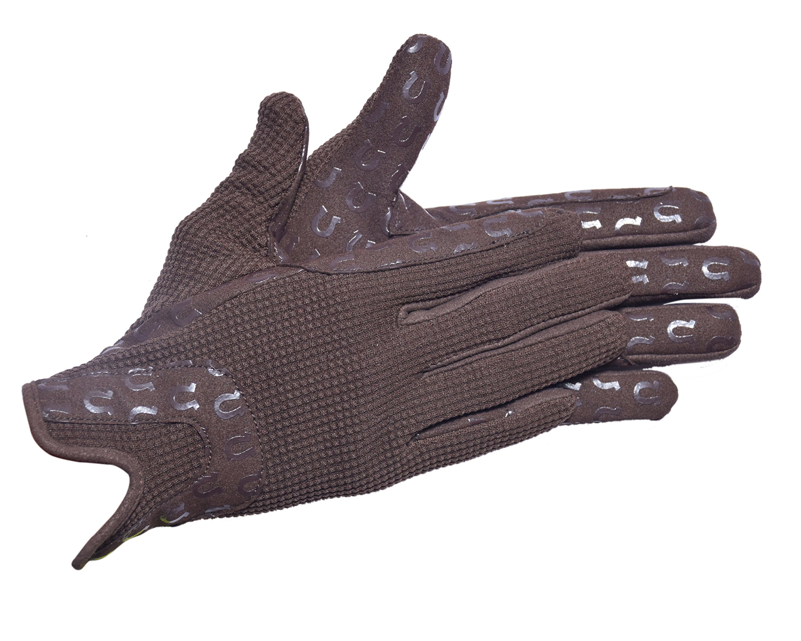 Riders Trend Silicon Amara/Cotton Horse Equestrian Riding Gloves - Chocolate Brown, 2X-Small