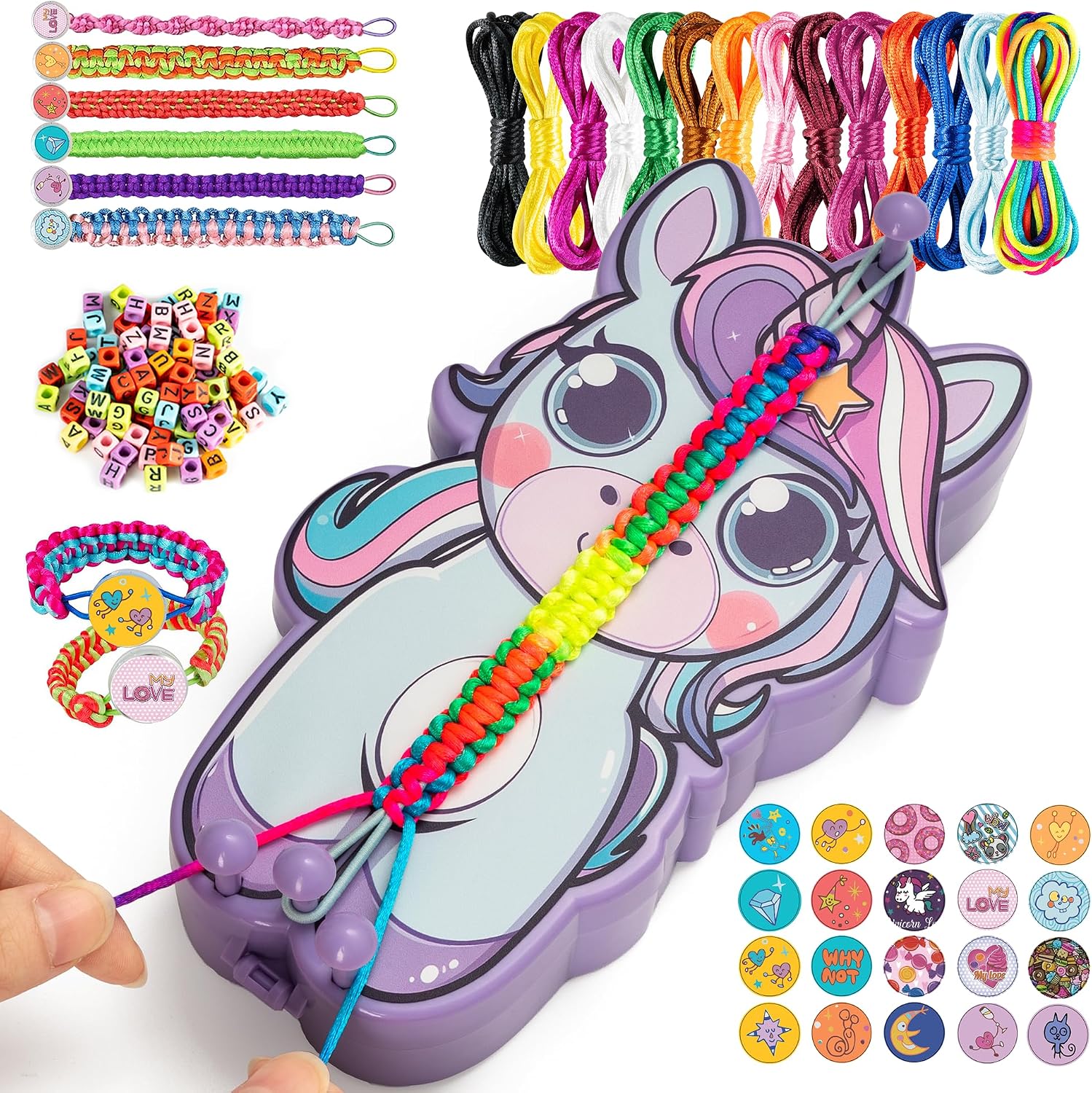 AONTESS Friendship Bracelet Making Kit for Girls: Unicorn Bracelet Maker Tool with Beads, String & Tutorial Cards - DIY Jewelry Gift for Kids Ages 6 7 8 9 10 11 12, Birthday & Christmas