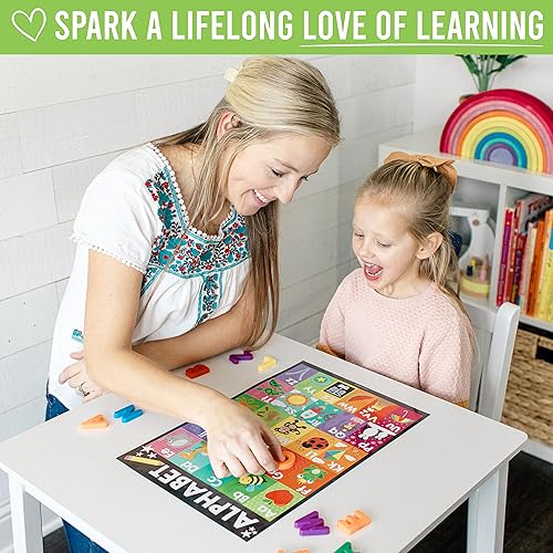 Miniatura 8 de Hadley Designs 4 carteles del alfabeto, mapa de Estados Unidos, mapa del mundo y sistema solar, gráficos ABC laminados para decoración de pared de