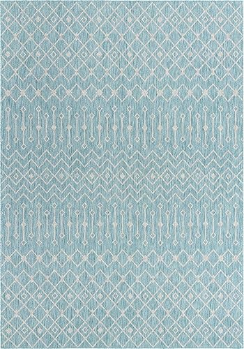 Vista 375 de Unique Loom Alfombra Colección enrejado Marroquí Celosía Transicional Interior y Exterior, Polipropileno Gris carbón/natural