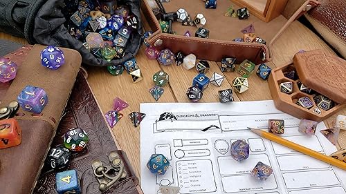 Miniatura 4 de Juego de 7 dados poliédricos DND de D20 para juegos de rol y juegos de mesa de mazmorras y dragones, juegos de dados para clases de mazmorras y