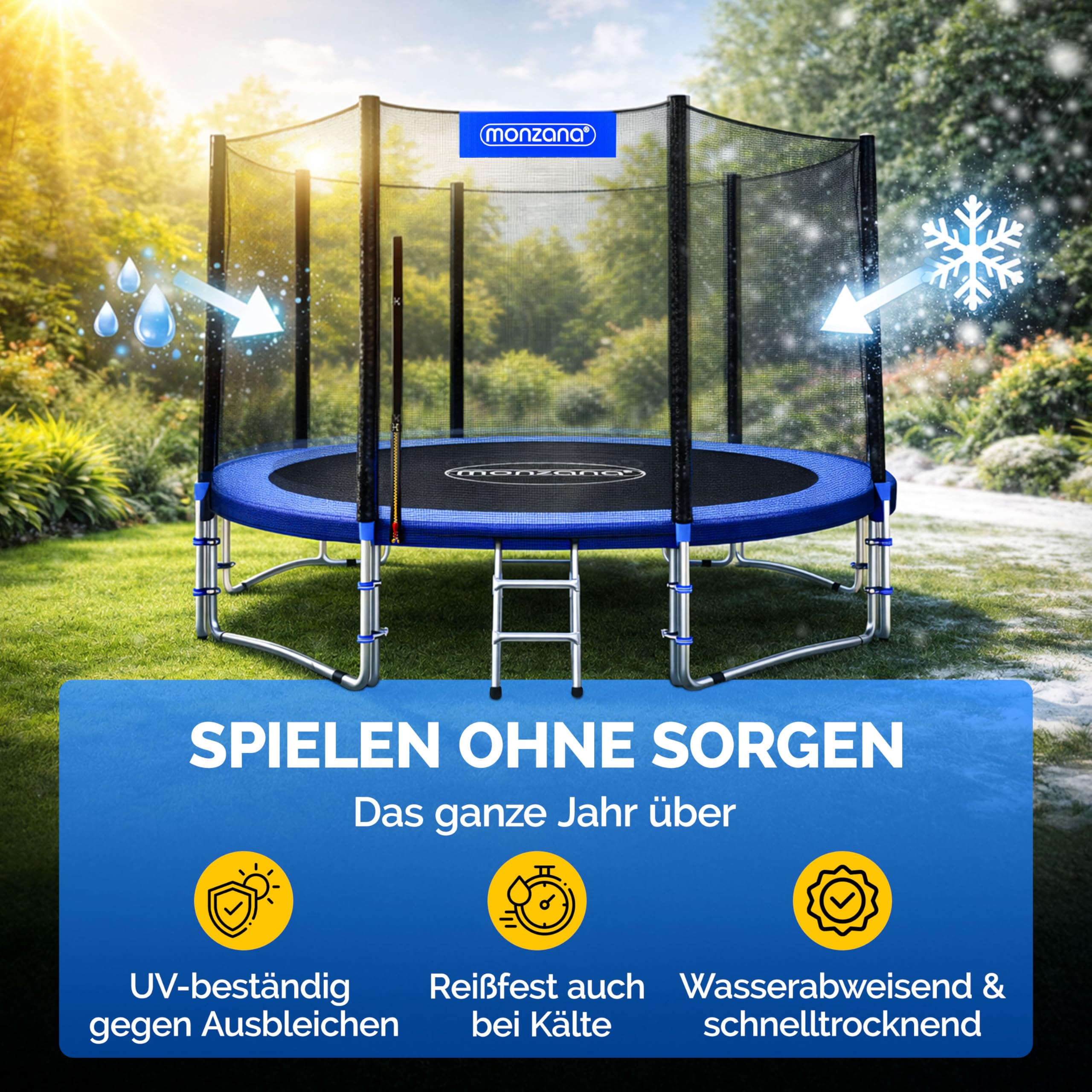 Monzana® Sicherheitsnetz Trampolin Ø 183/244/305/366/427 cm 6-8 Stangen UV-beständig Trampolinnetz Trampolinschutz