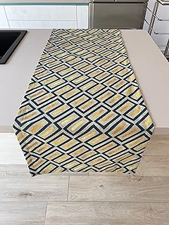 1KDreams Tovaglia runner in Cotone. Centrotavola. Motivo geometrico verde ottanio giallo oro. Decorazione Lussuosa, Raffinata, Elegante. (35x240 cm)