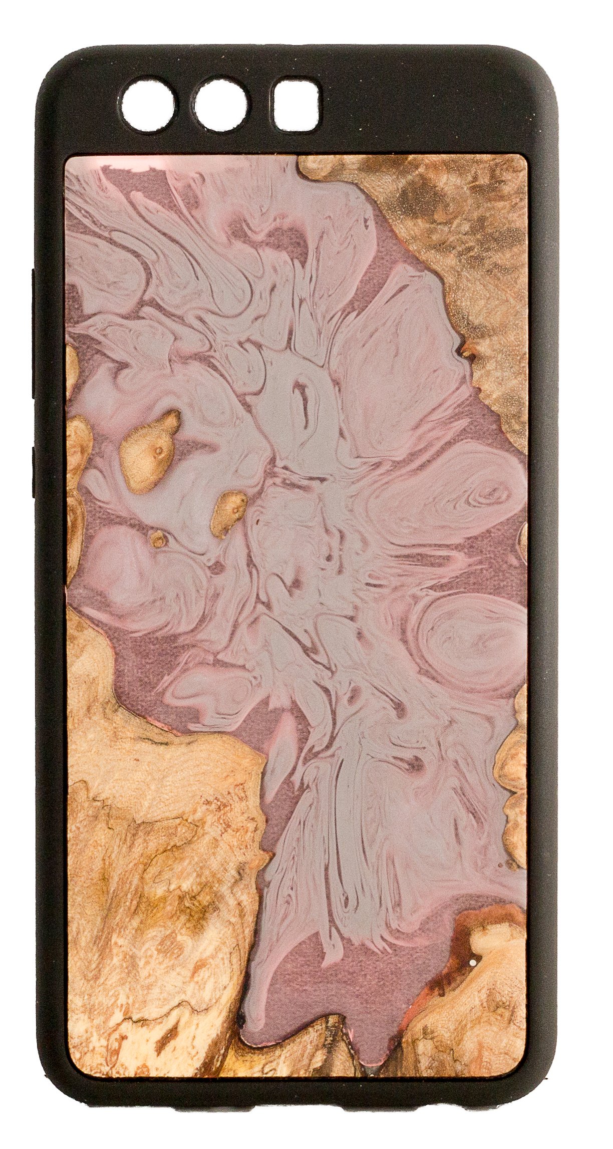 ModernWood Huawei P10 Plus Protective Case Cover Unique Handmade Real Wooden Burl & Artistic Swirl of Resin Texture Creative Design Back Cover with Shock Absorbing Rubber Bumper Rose Gray