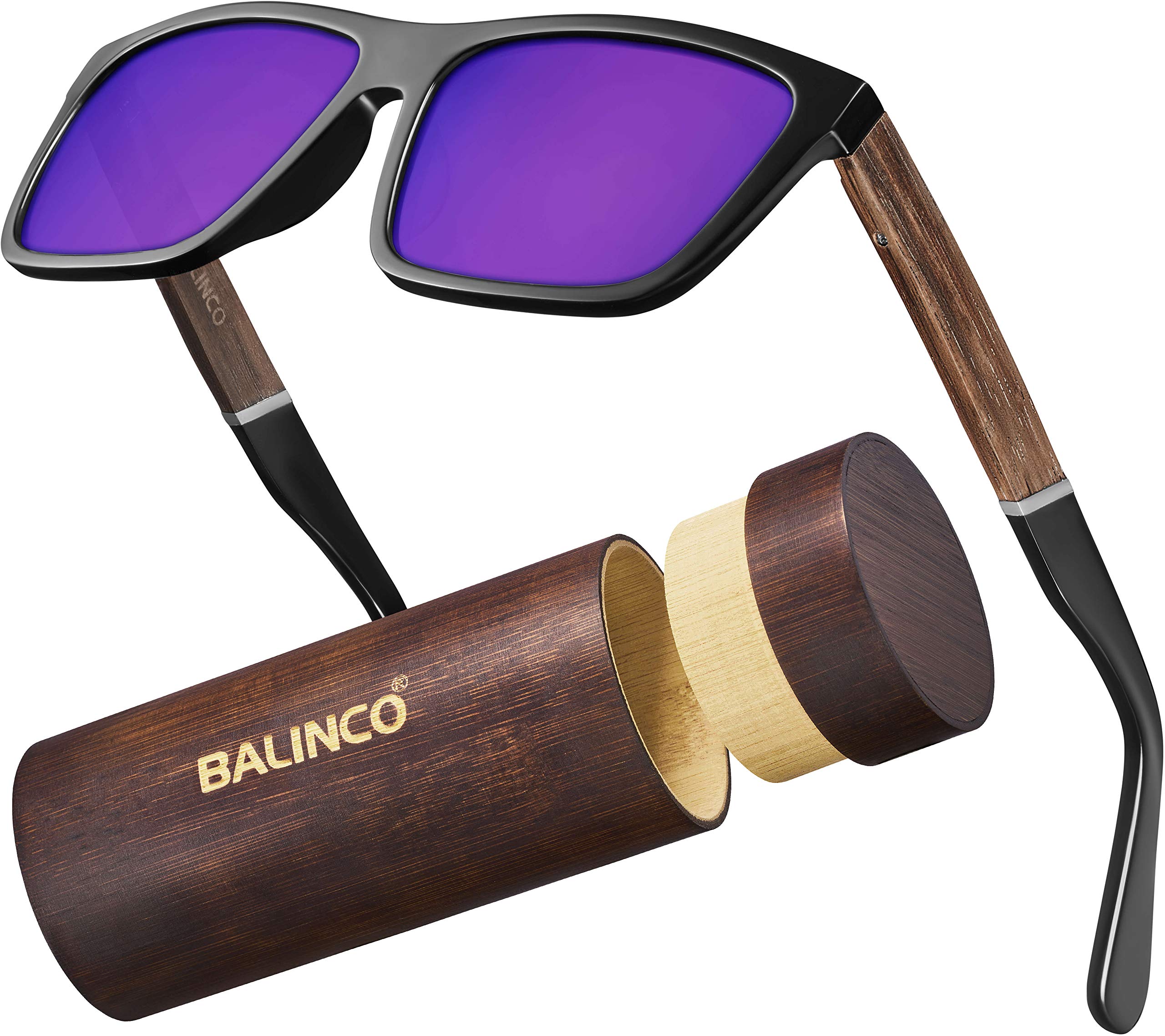 BALINCO Occhiali da sole polarizzati (fatti a mano) con lenti rettangolari e aste in bambù - adatti a uomini e donne - proteggono dai raggi UV o dai riflessi - in pratico set di accessori