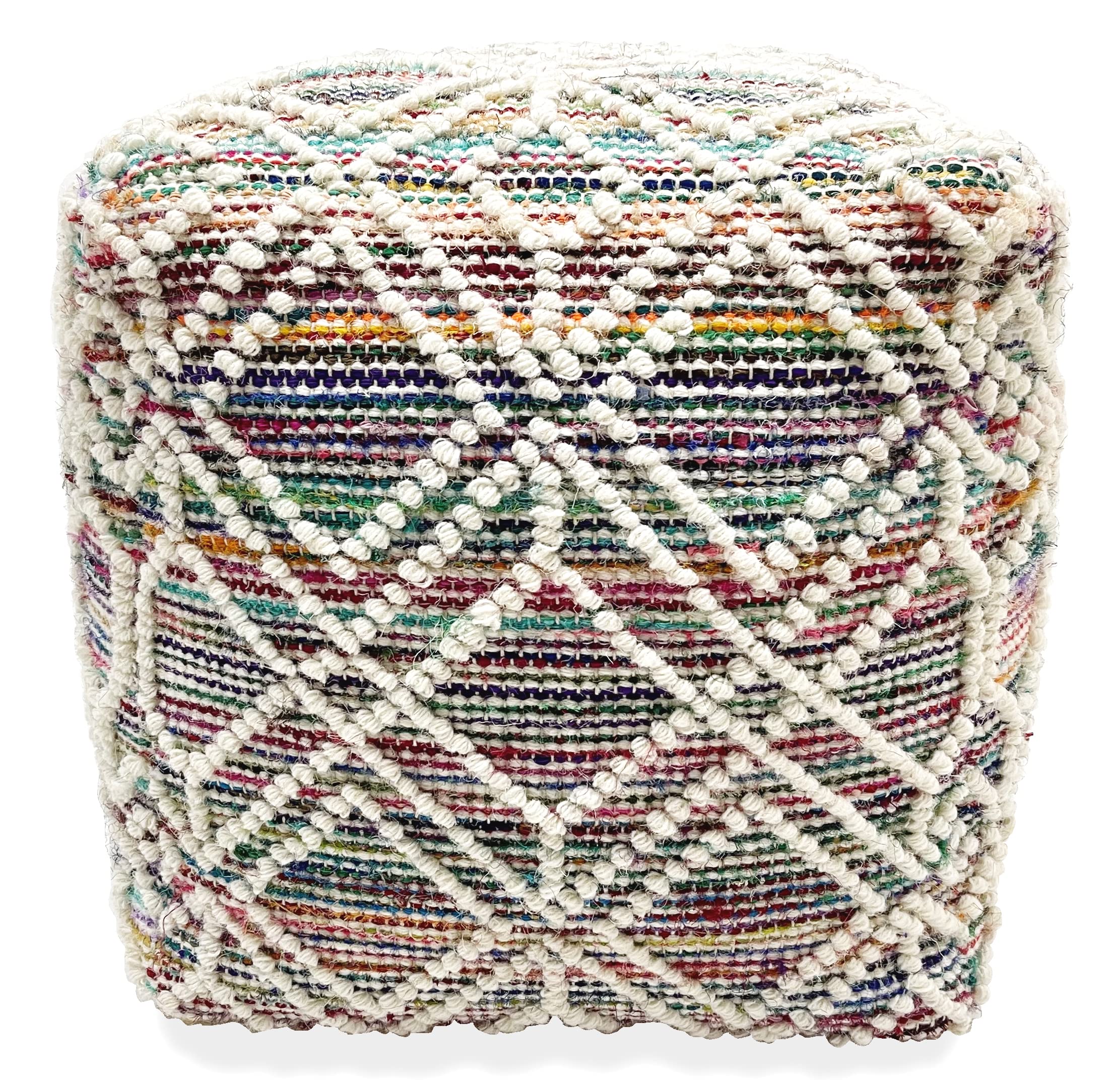 LOOMINAIRE Handmade ADDO Wool, Cotton Natural Fiber Easy Maintenance Pouf/Footstool for Living Room Bed Room Family Room (Multi)