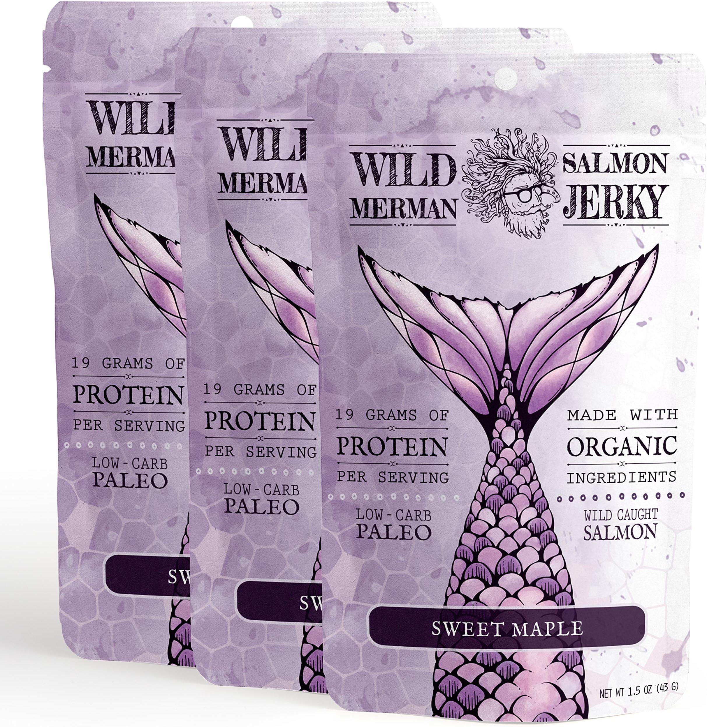 Wild Alaskan Salmon Jerky - Sweet Maple - Paleo - No Cane Sugar - 100% Wild Smoked Salmon Jerky - Organic - Gluten Free Fish Jerky (3 bag)